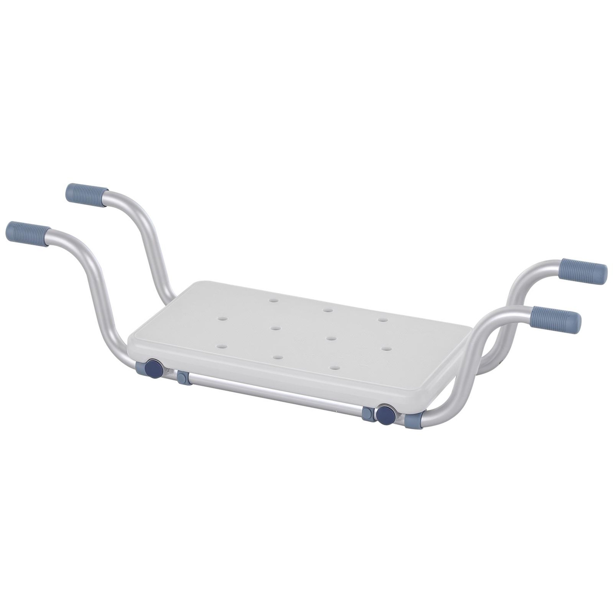 HOMCOM Siège de baignoire - siège de bain suspendu réglable - tabouret de salle de bain - dim. 71-81L x 22l x 18H cm - alu. HDPE blanc