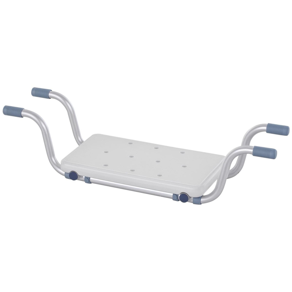 HOMCOM Siège de baignoire - siège de bain suspendu réglable - tabouret de salle de bain - dim. 71-81L x 22l x 18H cm - alu. HDPE blanc