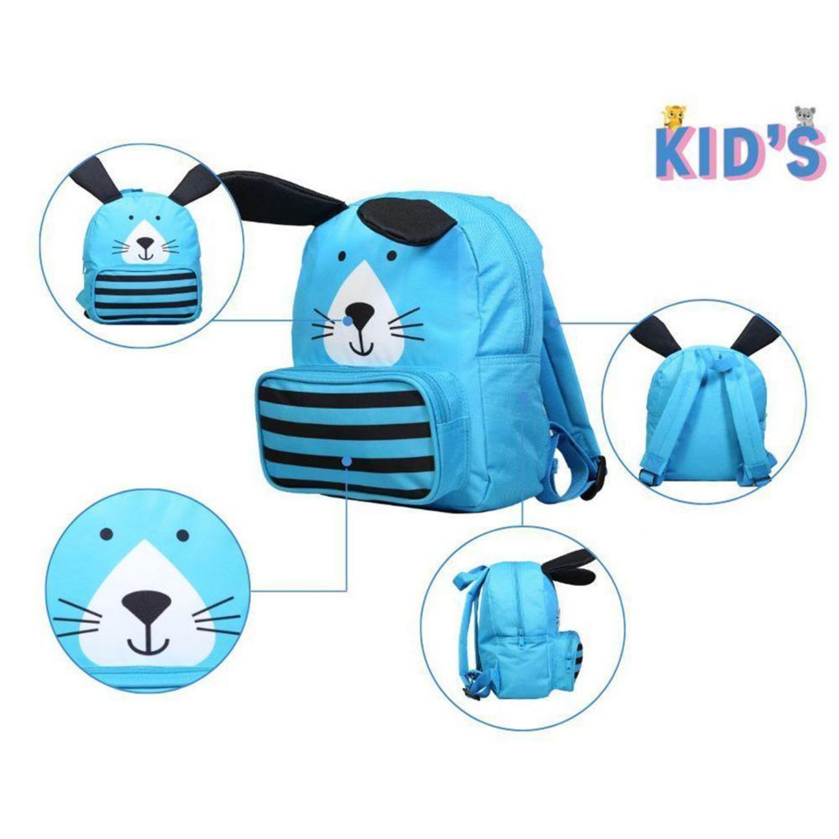 Bagtrotter BAGTROTTER Sac à dos gouter maternelle 3D Chien Kids Bleu