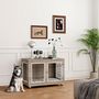 Voir la diapositive 2 : PAWHUT Cage pour chien sur pied - 2 portes verrouillables, coussin déhoussable inclus - acier filaire noir panneaux aspect bois brun
