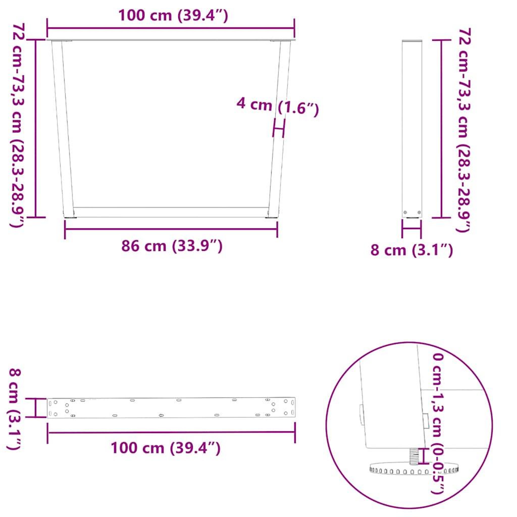 Voir la diapositive 6 : VIDAXL Pieds de table a manger forme de V 2 pcs 100x(72-73,3) cm acier