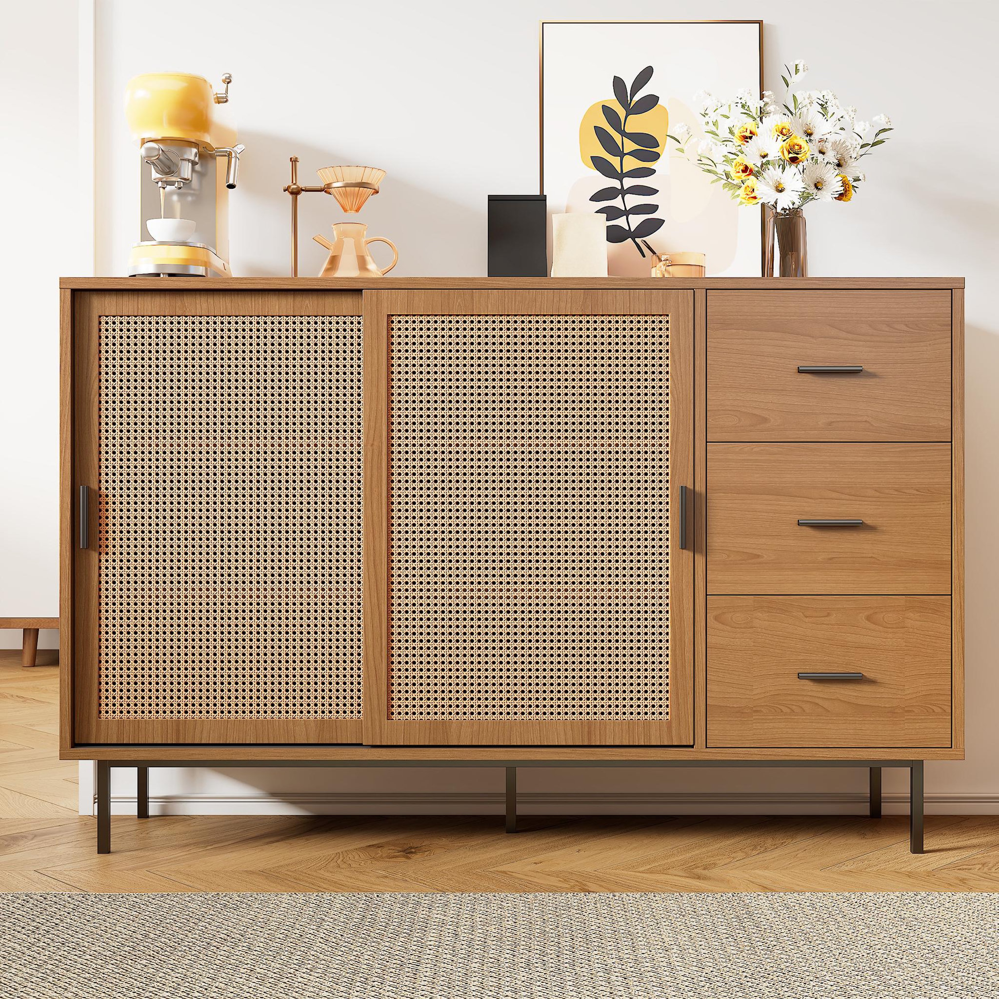 Voir la diapositive 2 : MERAX Buffet 2 porte(s) 3 tiroir(s) - 140 cm naturel panneau de particules