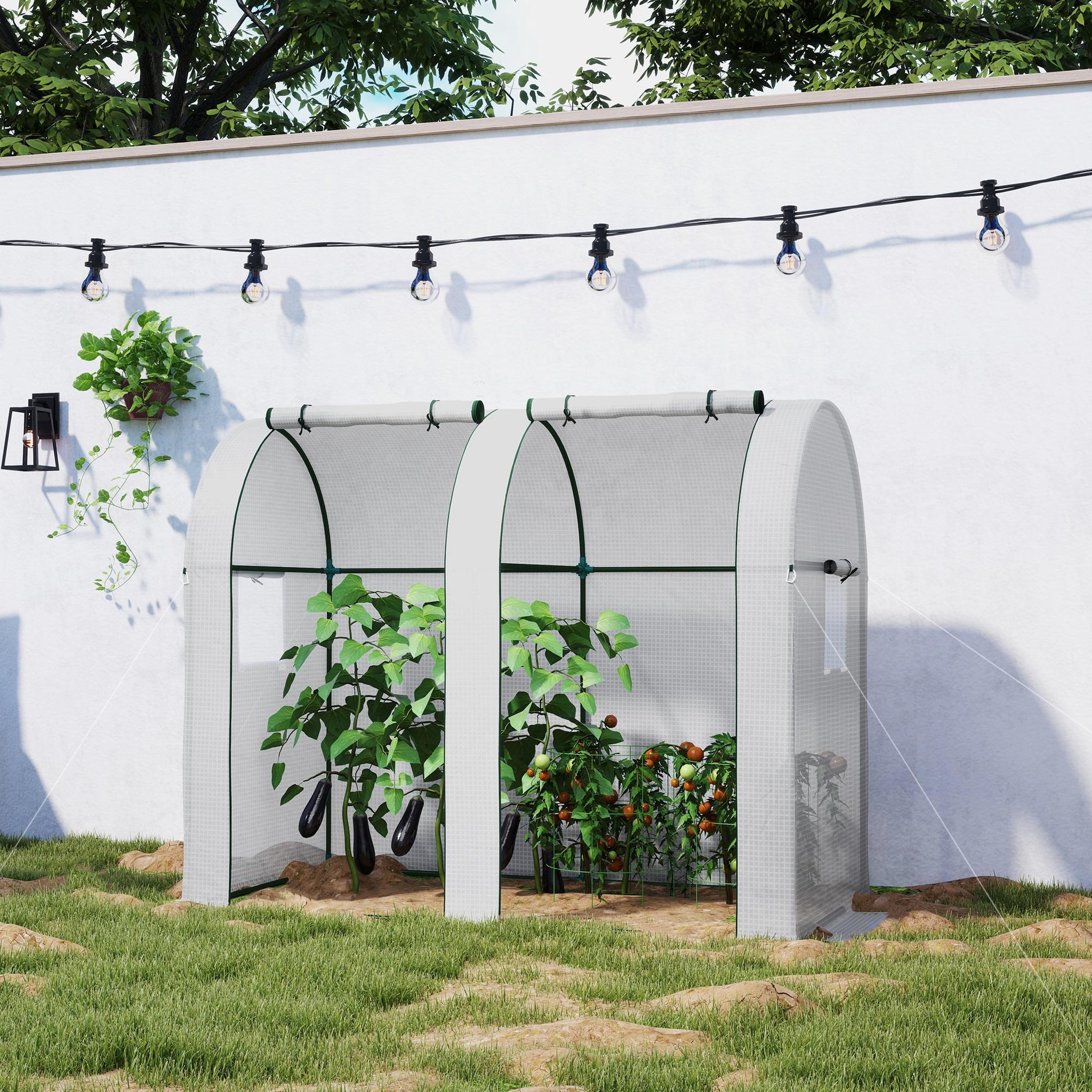 Voir la diapositive 5 : OUTSUNNY Serre de jardin 1,8 m² - 2 portes zippées 4 fenêtres - acier pe blanc