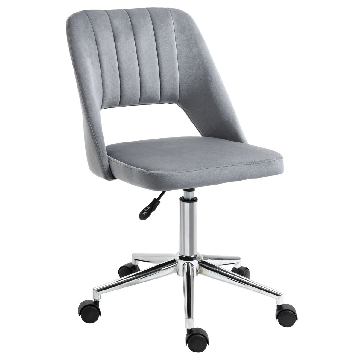 VINSETTO Chaise de bureau design contemporain dossier ergonomique ajouré strié hauteur réglable pivotante 360° piètement chromé velours gris