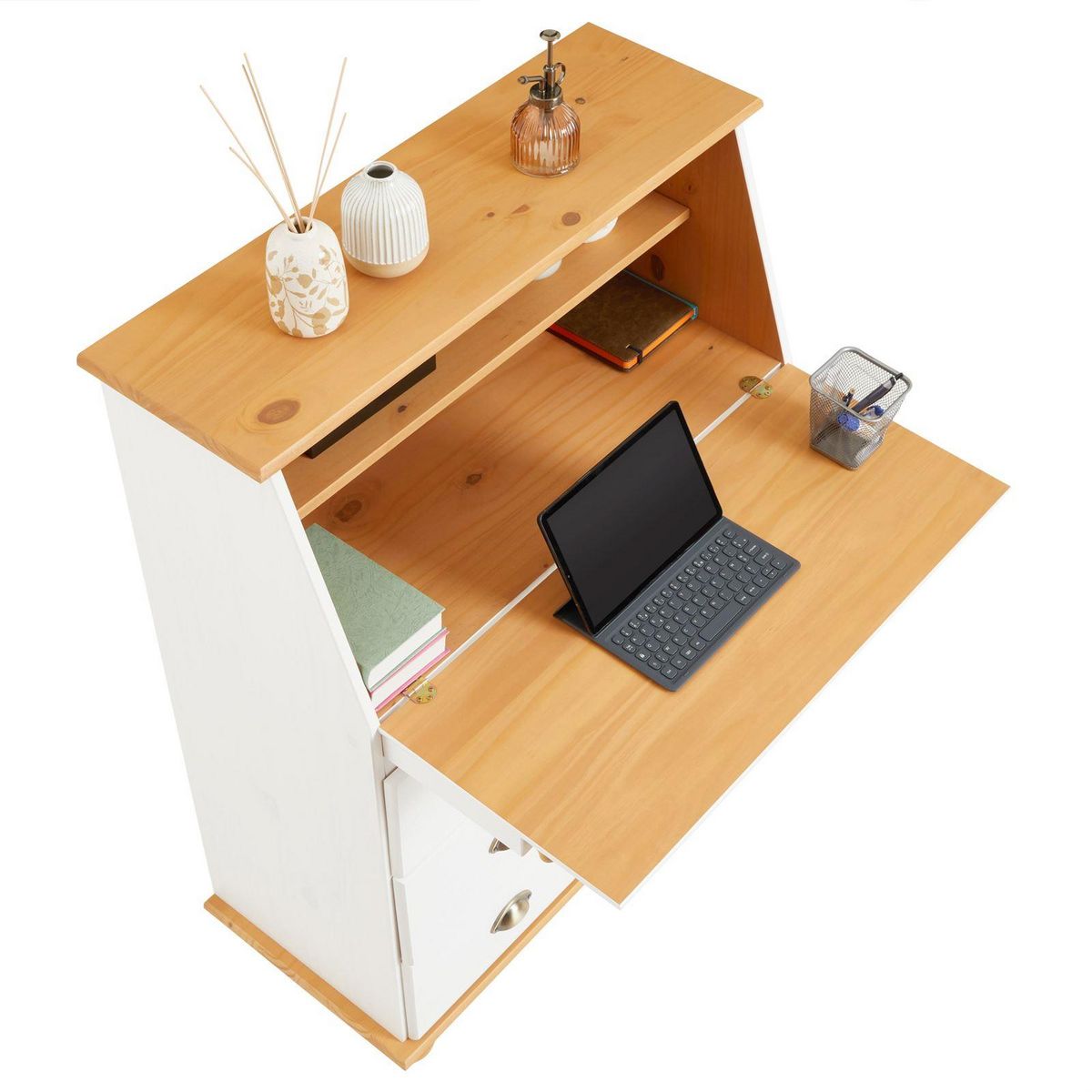 IDIMEX Bureau secrétaire GOMES avec 3 tiroirs en pin massif