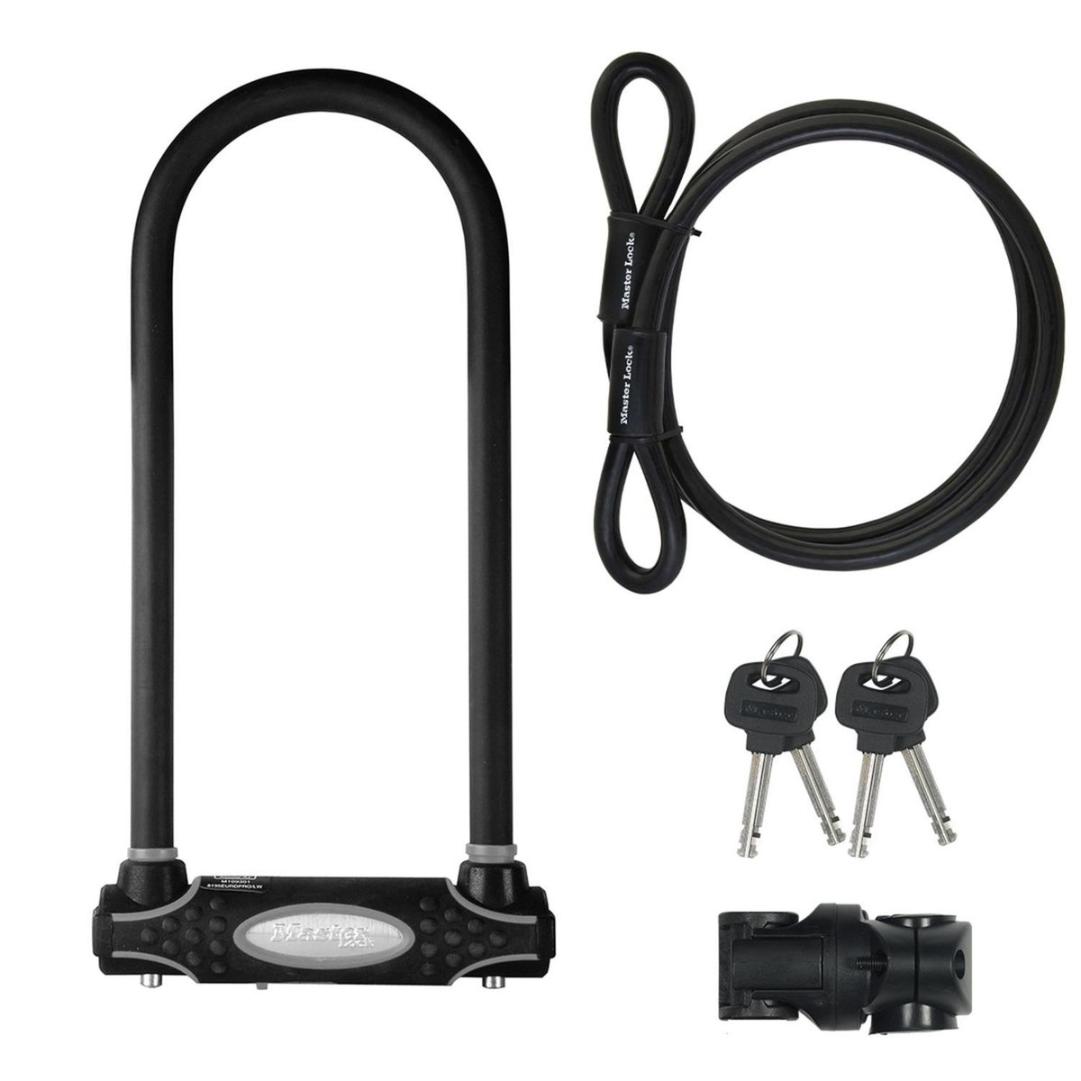 Master lock Antivol U avec Câble [A Clé] [Support de Vélo Universel] [Antivol Certifié] [Modèle XL] 8285EURDPRO