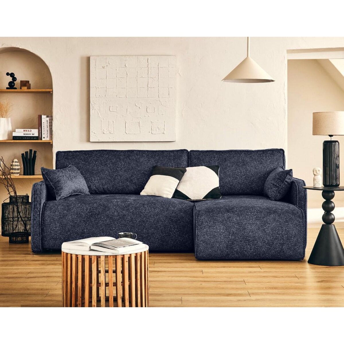 LISA DESIGN Apolline - canapé d'angle réversible 4 places convertible avec coffres en tissu moucheté