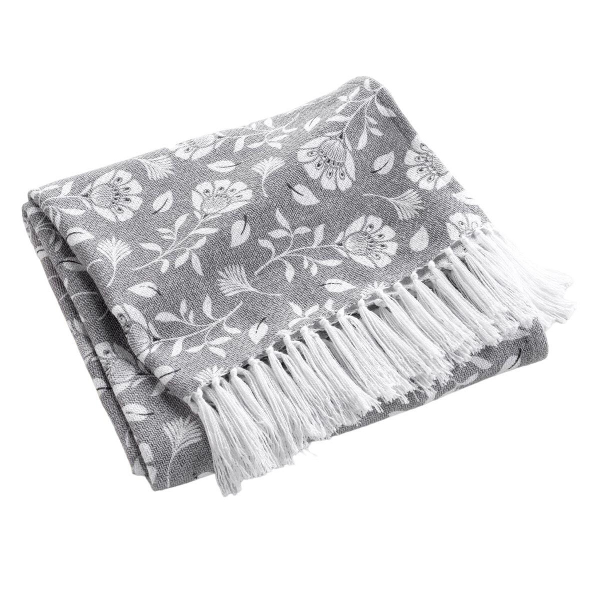 Douceur d'Intérieur Plaid à franges imprimé  flavie  125x150cm gris