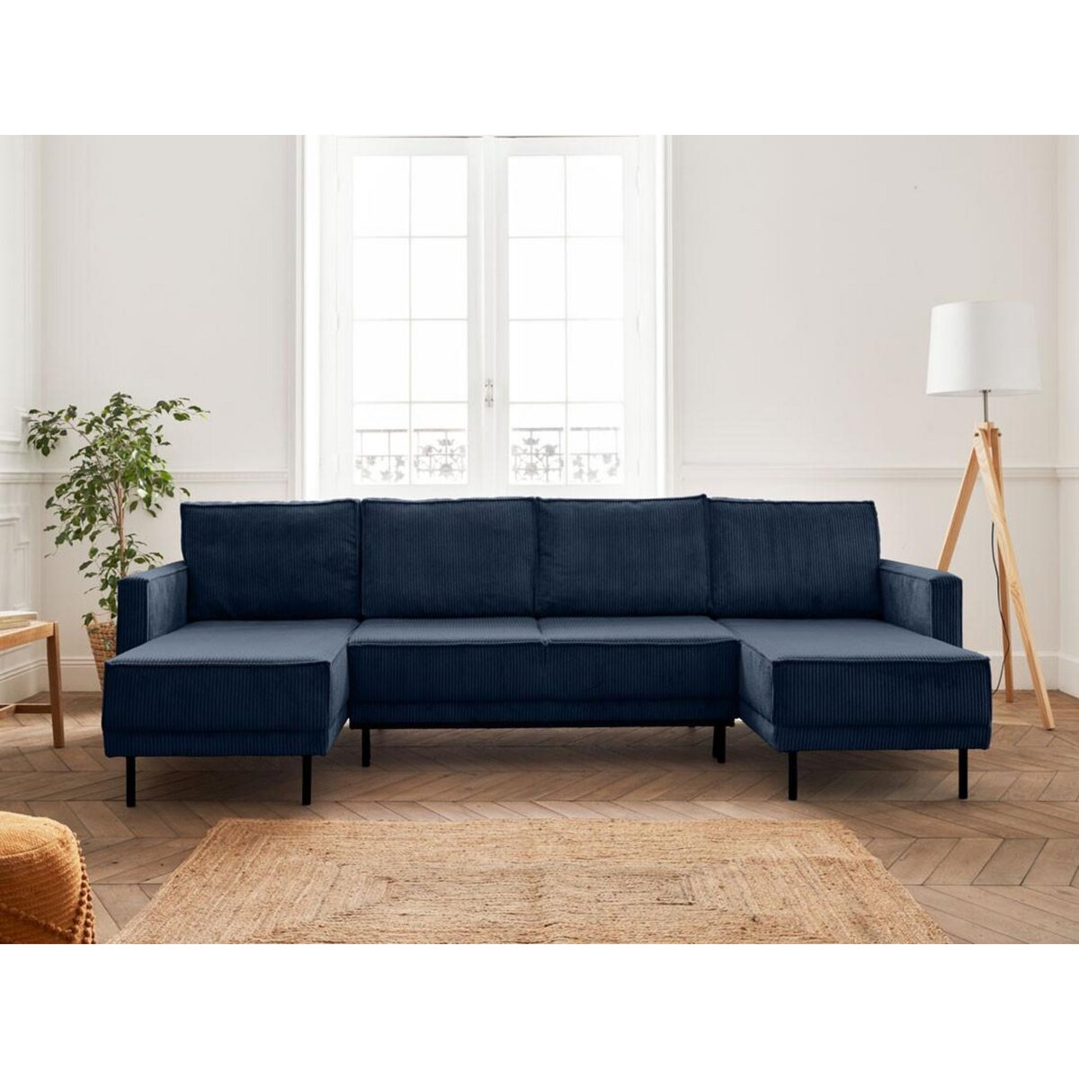 LISA DESIGN Charlie - canapé panoramique en u - 7 places - convertible avec coffre - en velours côtelé