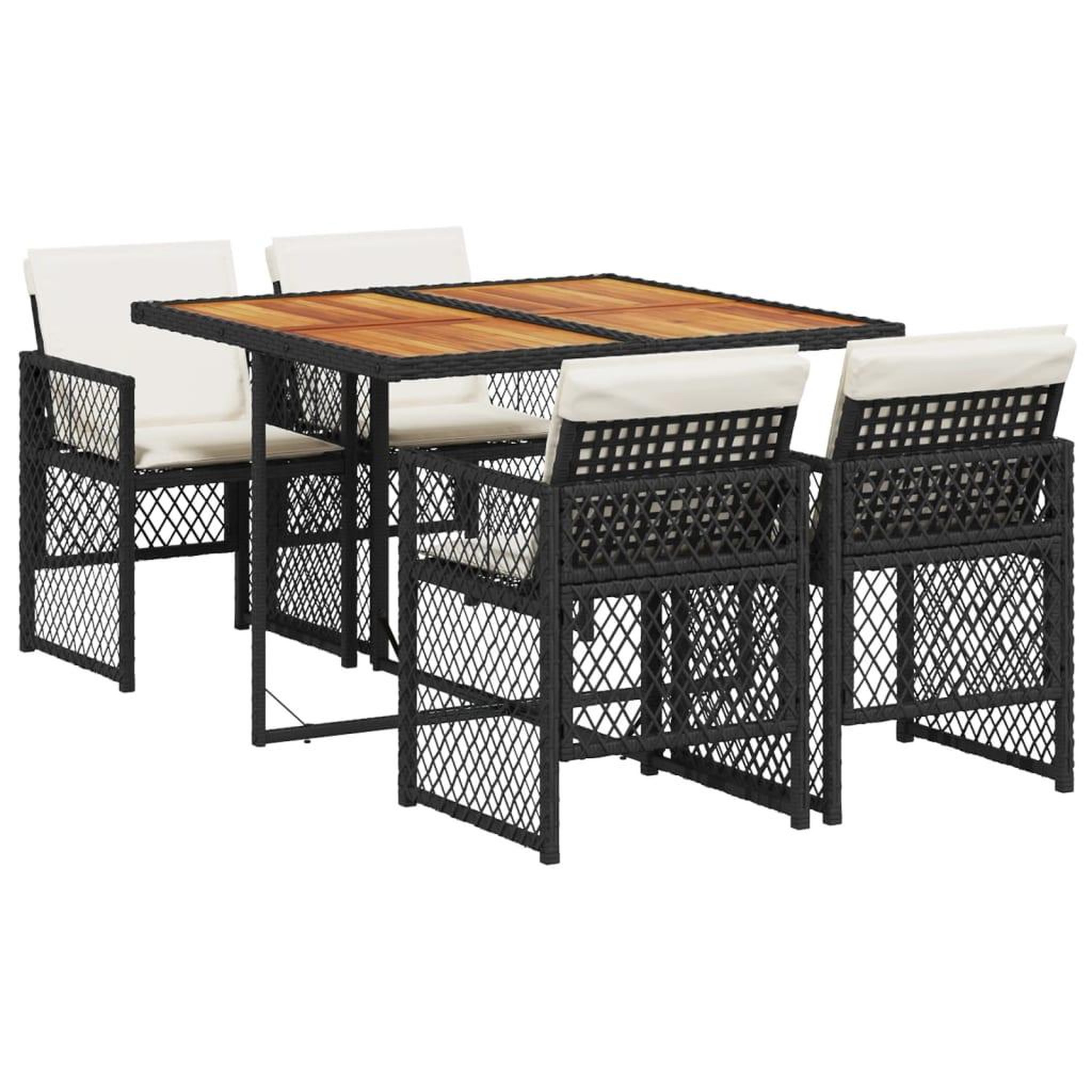 Voir la diapositive 2 : VIDAXL Ensemble a manger de jardin coussins 5pcs noir resine tressee