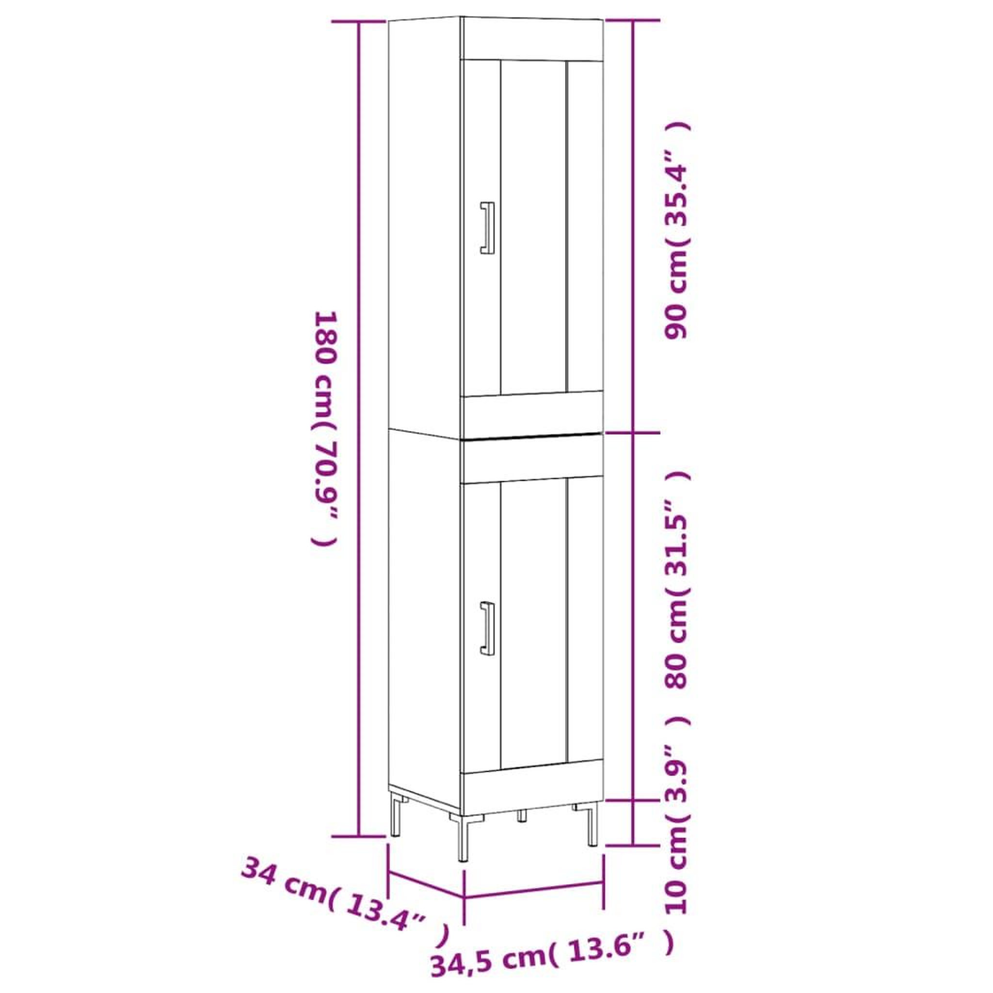 Voir la diapositive 6 : VIDAXL Buffet haut Gris beton 34,5x34x180 cm Bois d'ingenierie