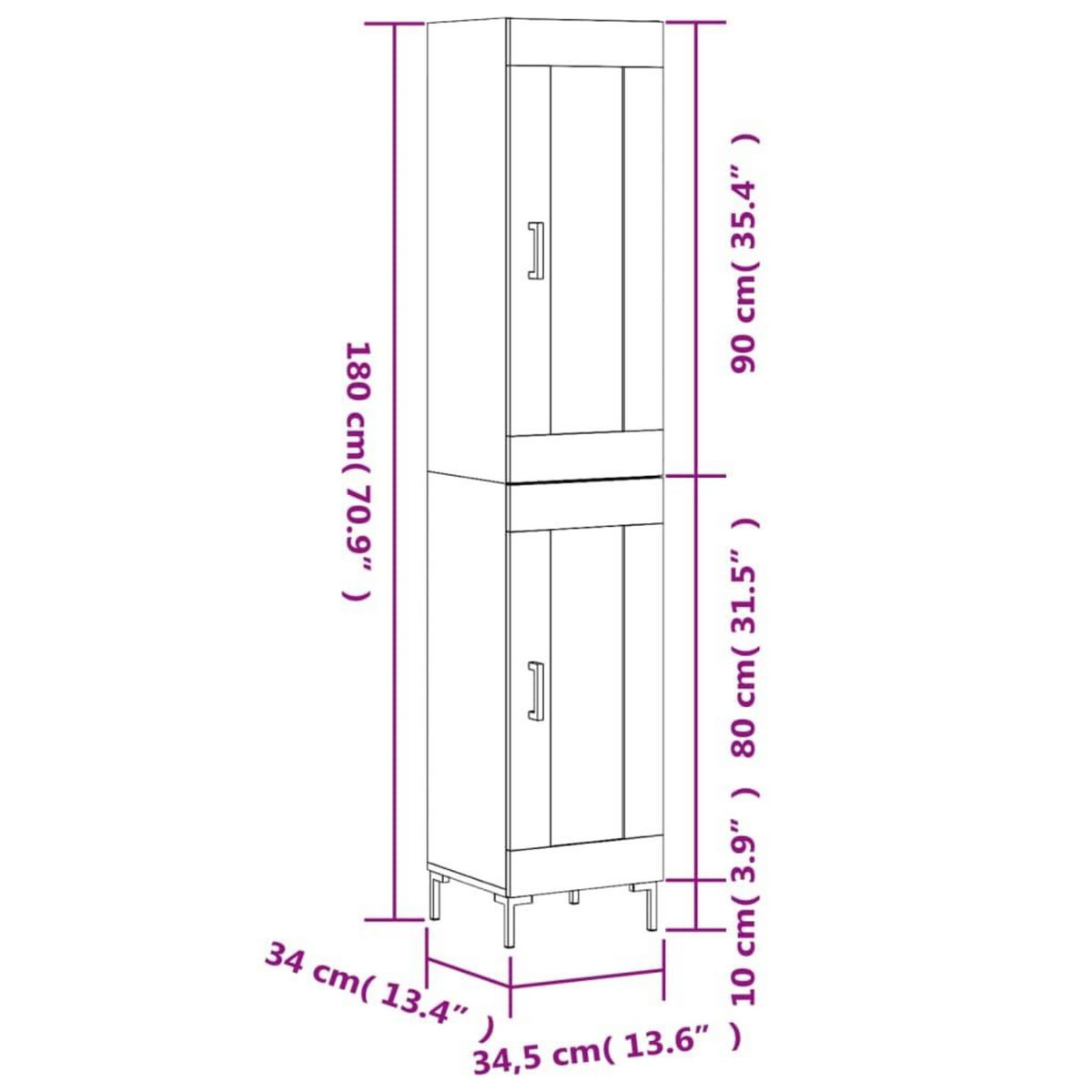 VIDAXL Buffet haut Gris beton 34,5x34x180 cm Bois d'ingenierie