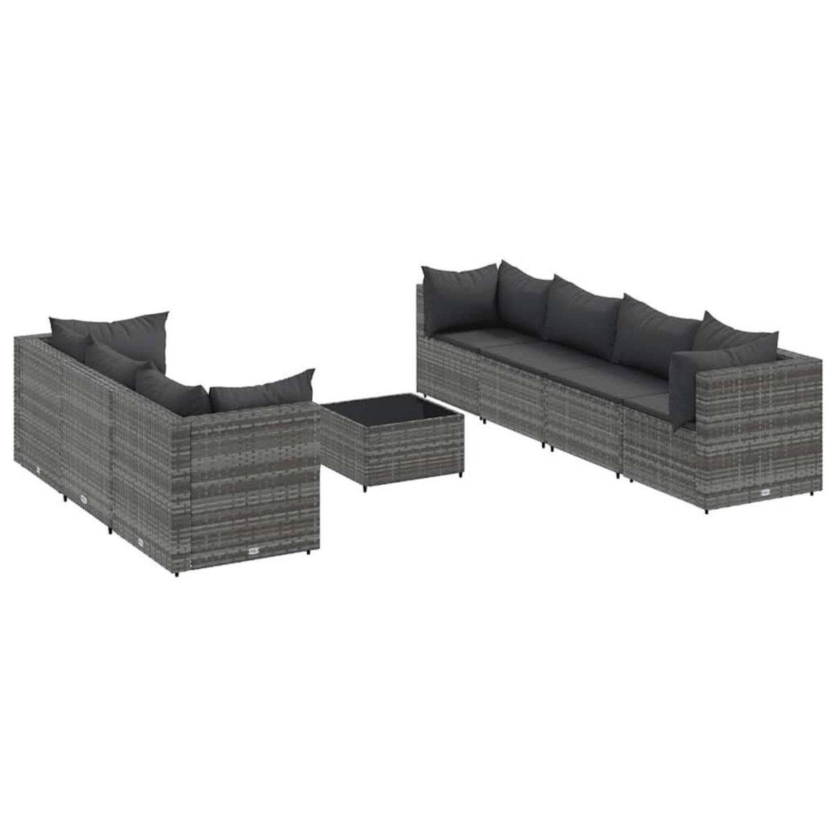 VIDAXL Salon de jardin 8 pcs avec coussins Gris Resine tressee