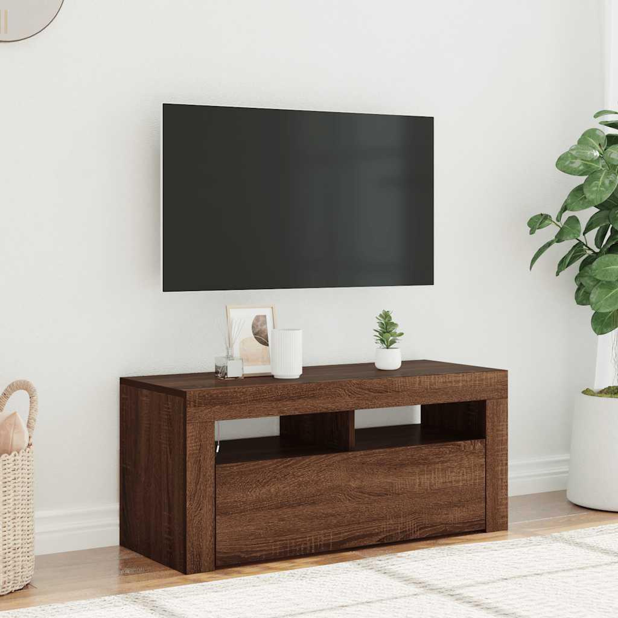 Voir la diapositive 1 : VIDAXL Meuble TV avec lumieres LED Chene marron 90x35x40 cm