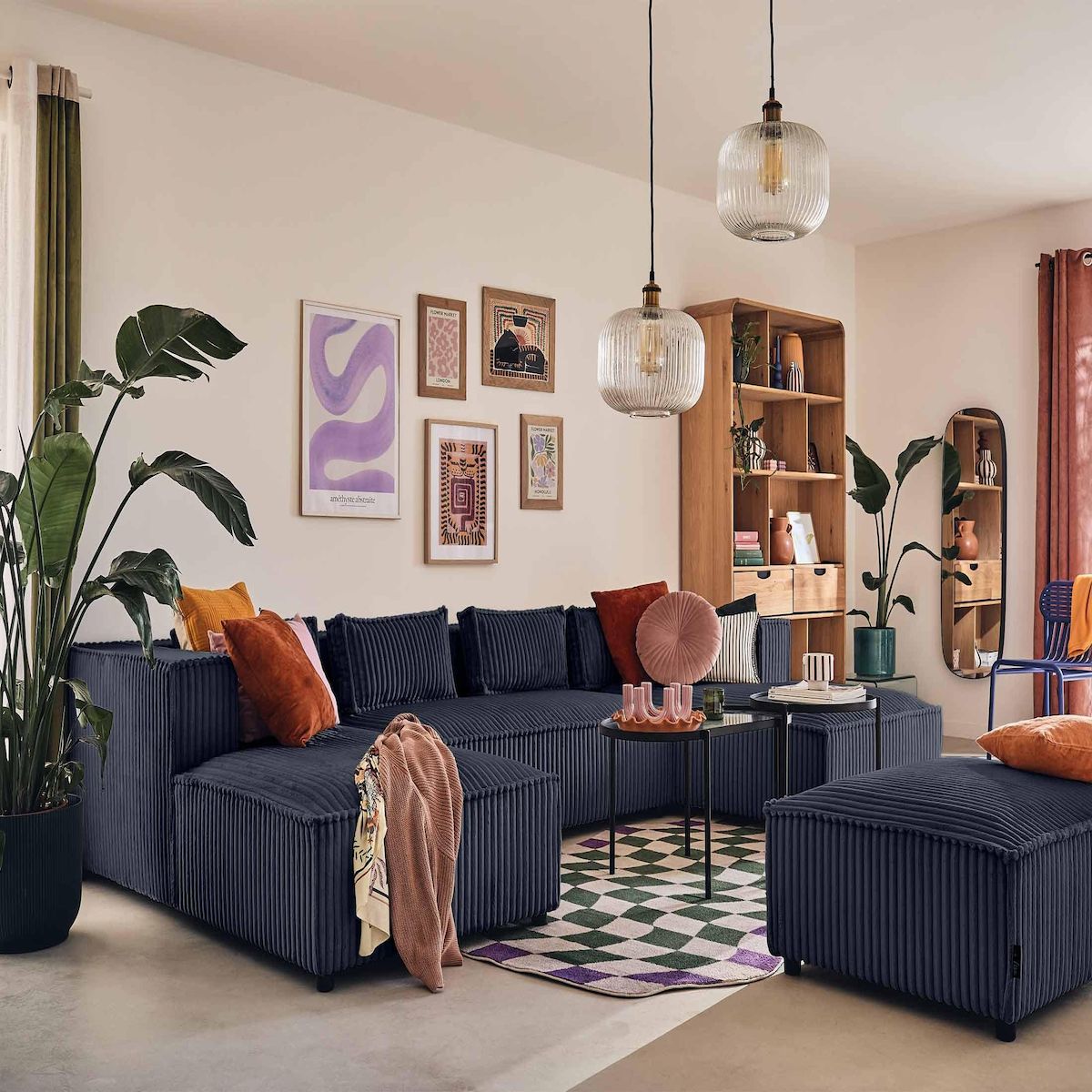 LISA DESIGN Stella - canapé panoramique en u - 7 places - en velours côtelé grosses côtes