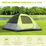 OUTSUNNY Tente de camping 3 personnes - portes zippées, poche rangement, sac transport inclus - dim. 210L x 210l x 119H cm - fibre verre polyester tissu Oxford gris vert