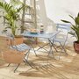 SWEEEK Salon de jardin bistrot pliable Emilia carré avec deux chaises pliantes, acier thermolaqué