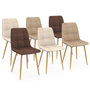 Voir la diapositive 1 : ID MARKET Lot de 6 chaises MILA en velours mix color taupe x2, beige x2, marron x2 et pieds effet bois pour salle à manger