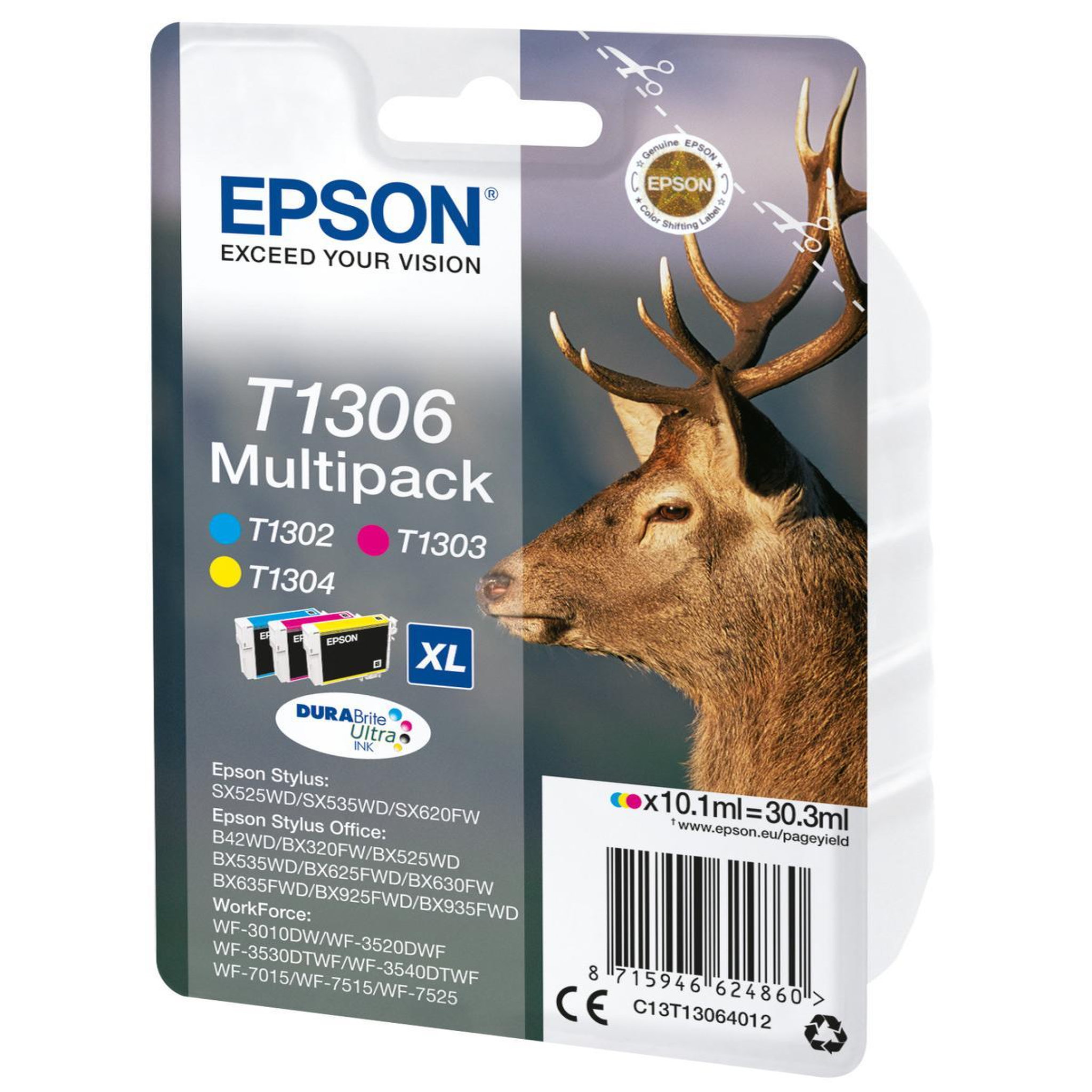 Voir la diapositive 3 : Epson EPSON Multipack  T1306 - Cerf - Cyan, Magenta, Jaune