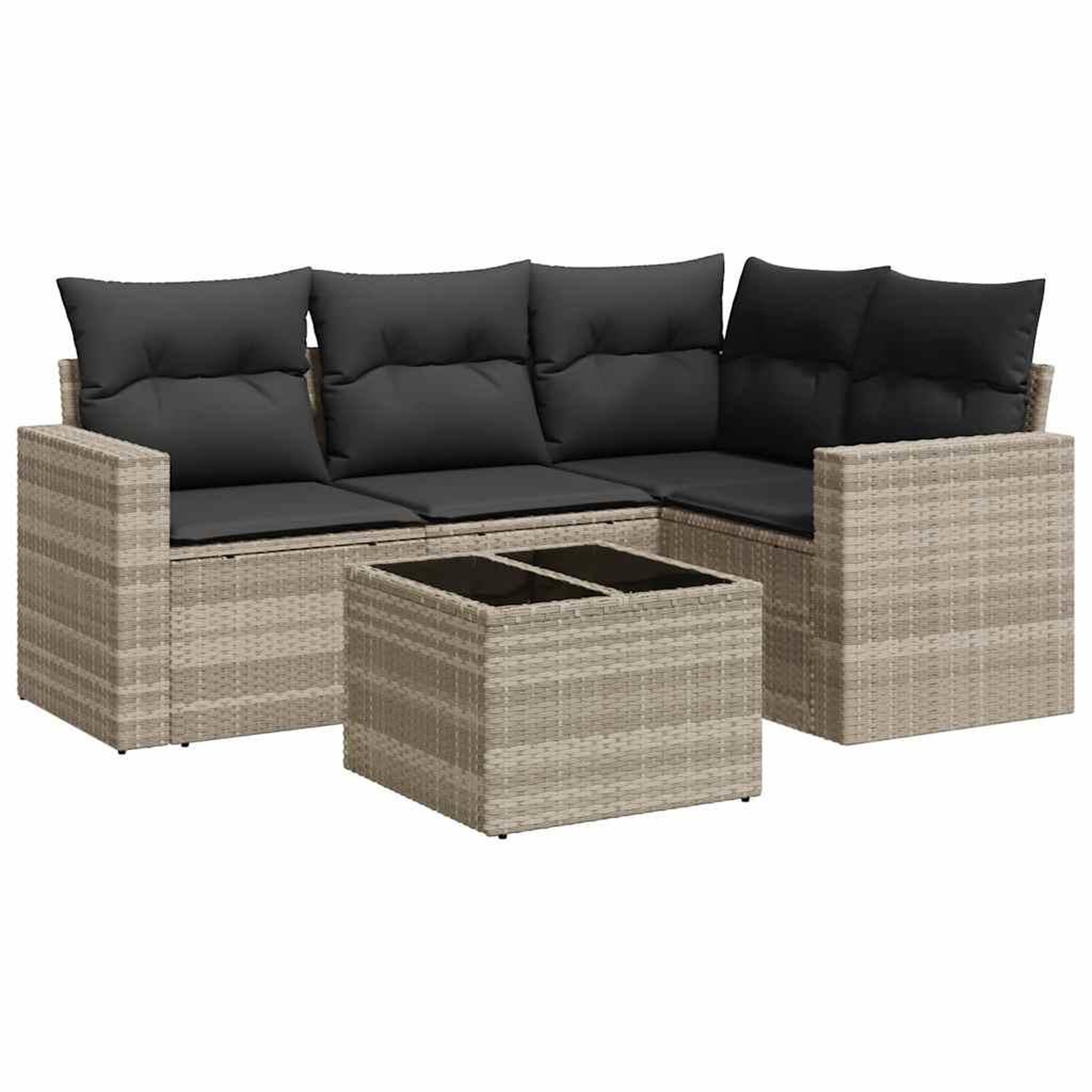 Voir la diapositive 2 : VIDAXL Salon de jardin 5 pcs avec coussins gris clair resine tressee