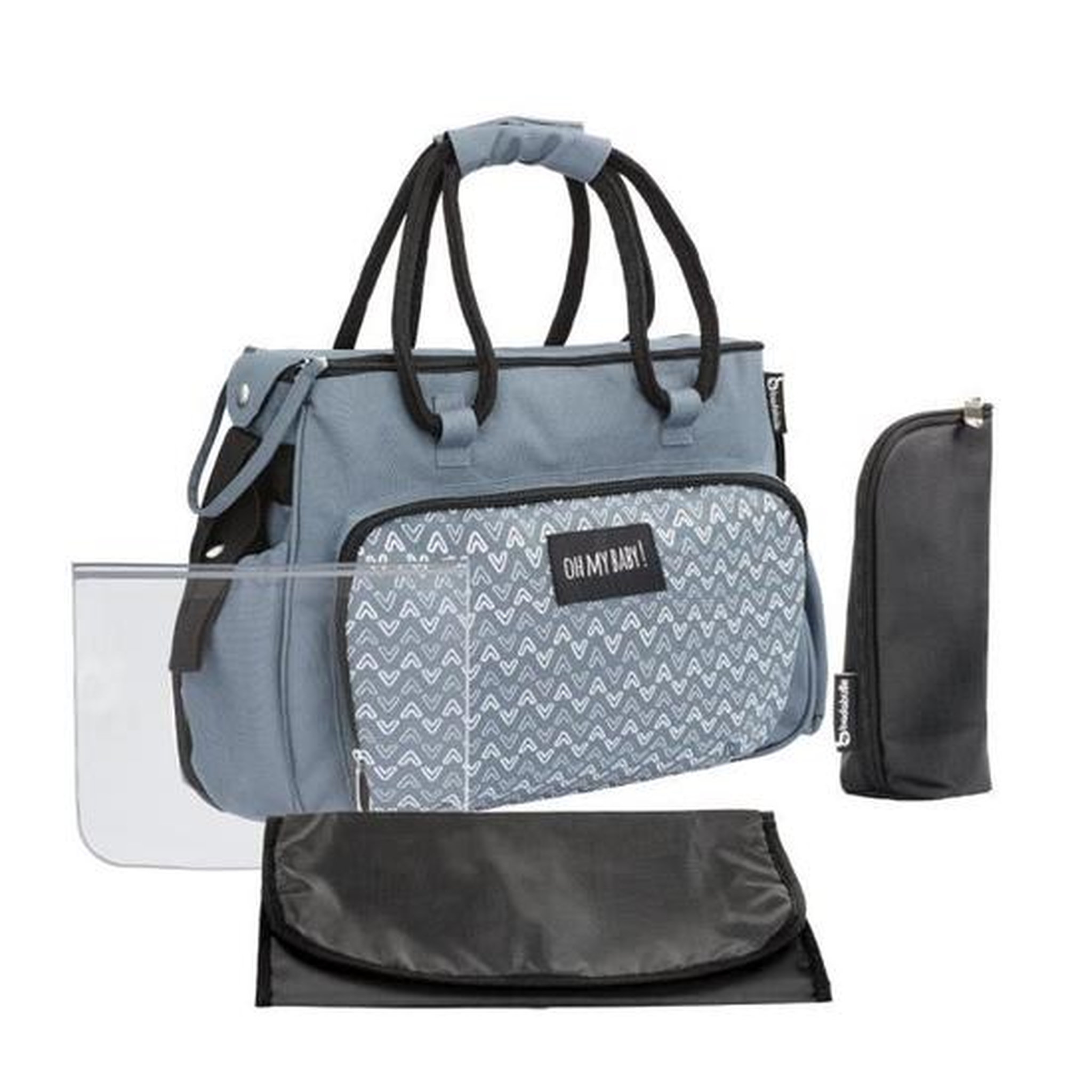 Voir la diapositive 2 : BADABULLE Sac à langer multipoches gris BOHO 