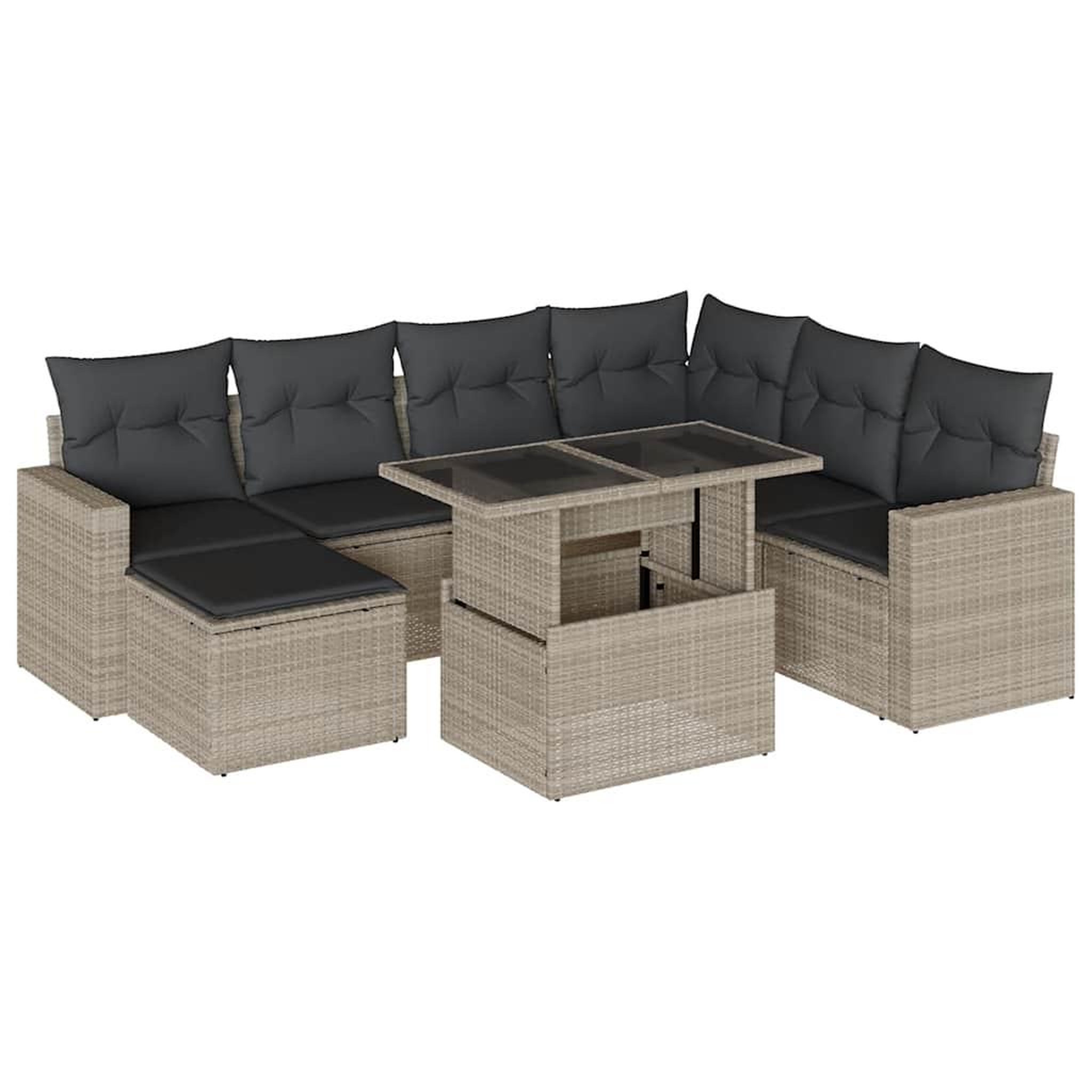 Voir la diapositive 2 : VIDAXL Salon de jardin 8 pcs avec coussins gris clair resine tressee