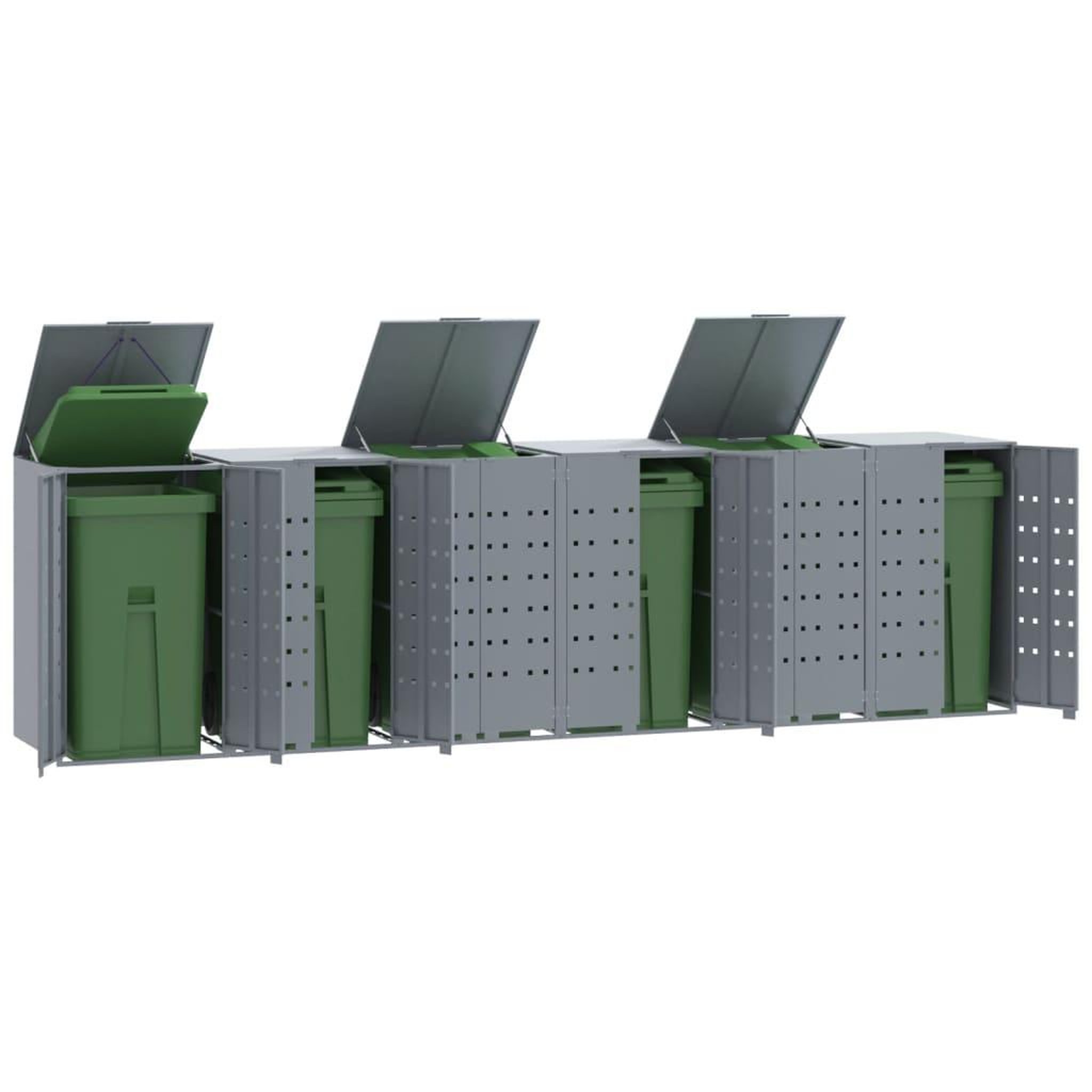VIDAXL Rangement a roulettes pour poubelles pour 6 bacs gris acier