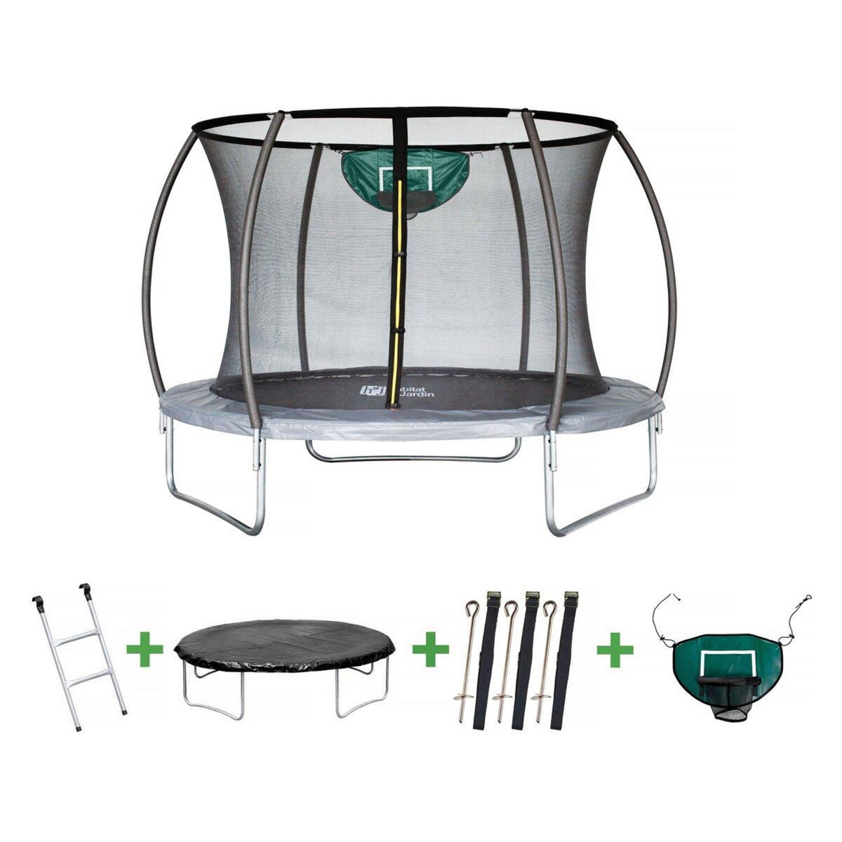 Habitat et Jardin Trampoline prestige  jumper  3,65 m et panier basket