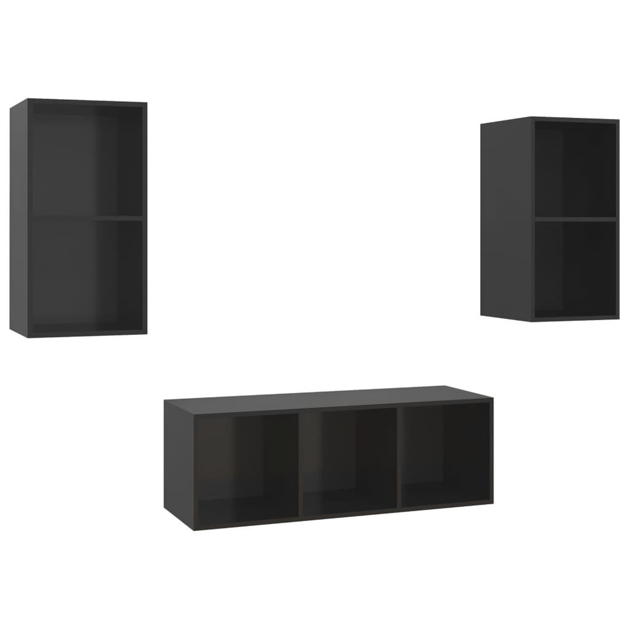 Voir la diapositive 2 : VIDAXL Ensemble de meubles TV 3 pcs Noir brillant Bois d'ingenierie
