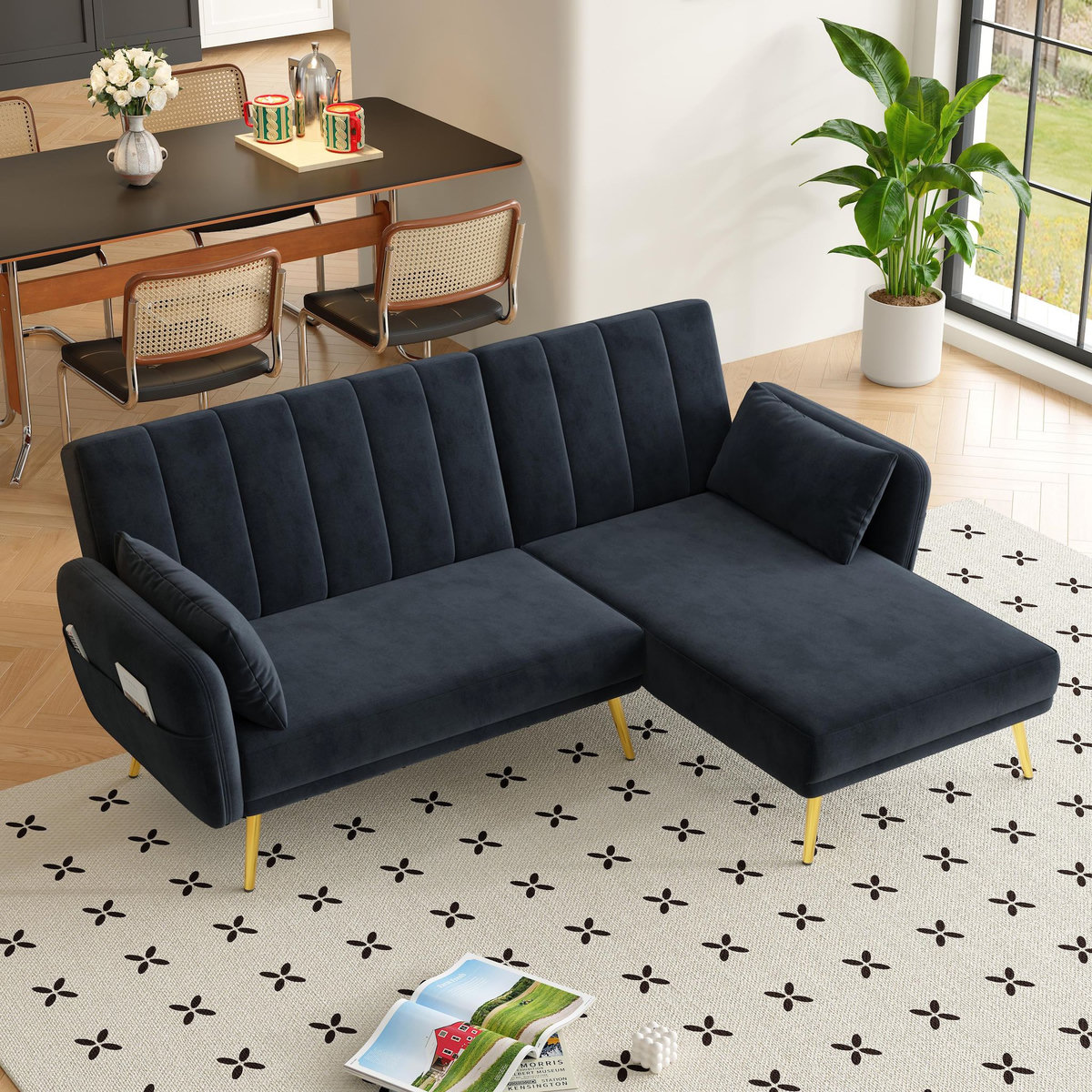 MERAX Canapé d'angle réversible convertible 3 pl velours