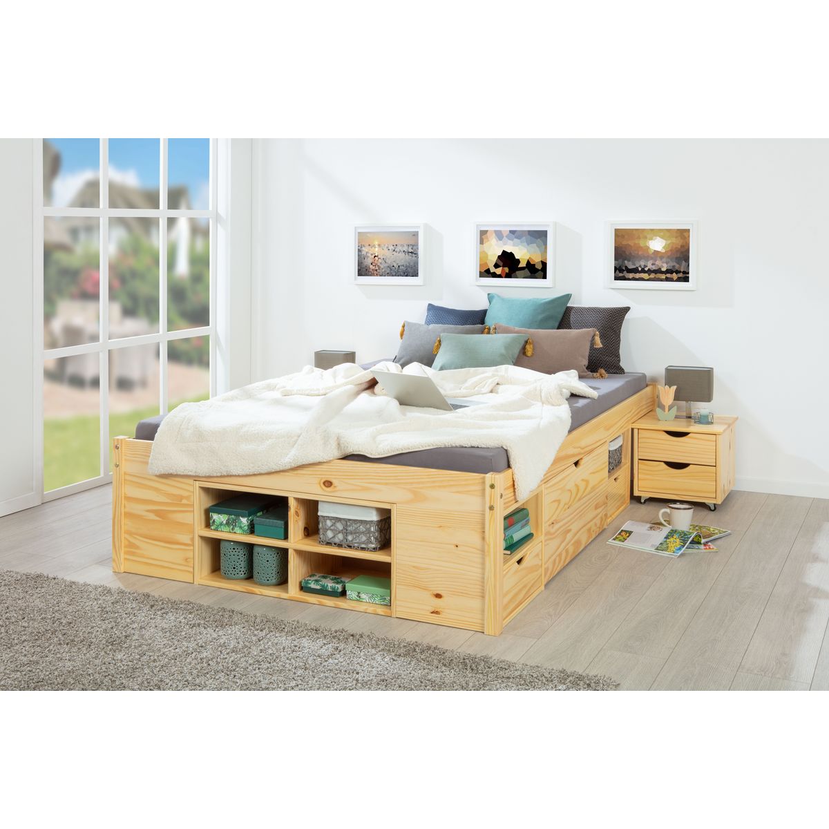 Lit multi-rangements en pin massif 180x200cm SLEEP