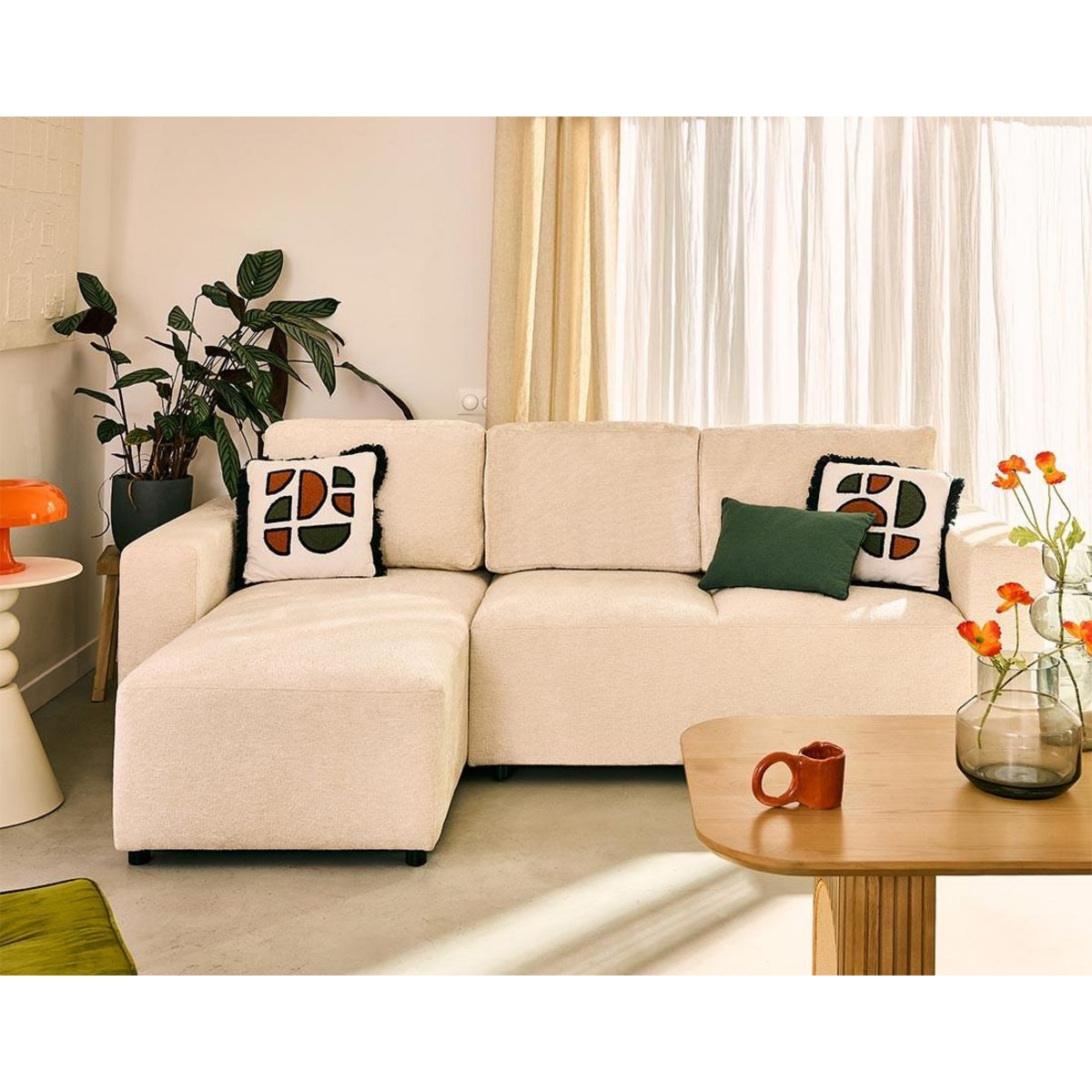 LISA DESIGN Livy - canapé d'angle réversible 4 places convertible avec coffre en velours texturé