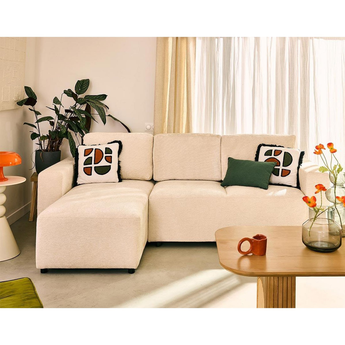 LISA DESIGN Livy - canapé d'angle réversible 4 places convertible avec coffre en velours texturé