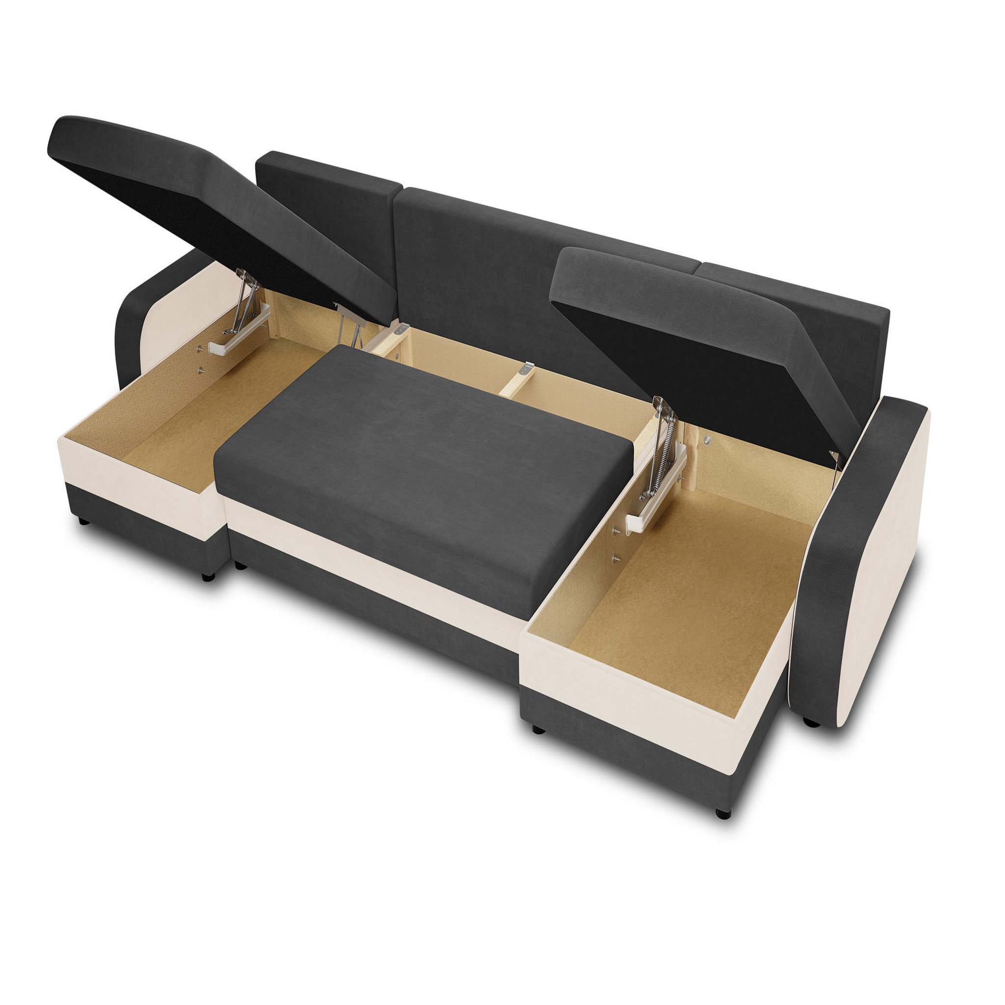 Voir la diapositive 3 : BEST MOBILIER Valos - canapé panoramique en u - 7 places - convertible avec coffre - en velours