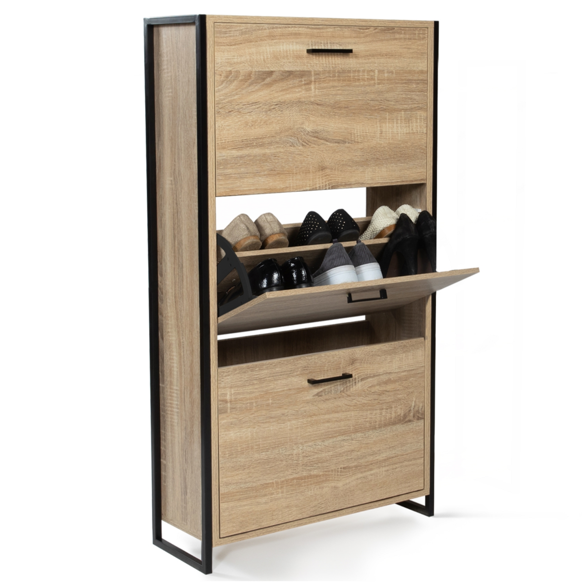 ID MARKET Meuble à chaussures 18 paires LUIS 3 portes design industriel