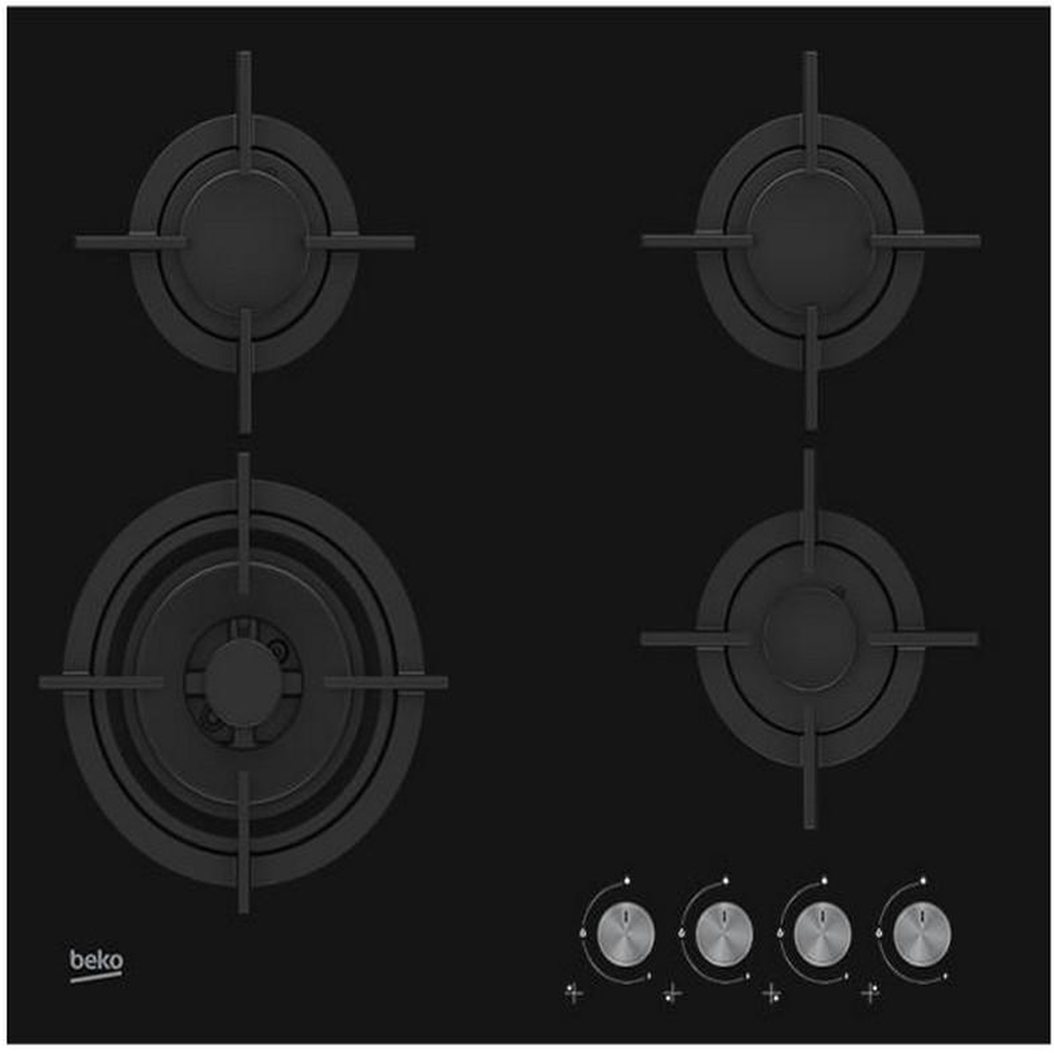 Beko Table verre gaz 60cm 4 foyers noir - hilw64222s