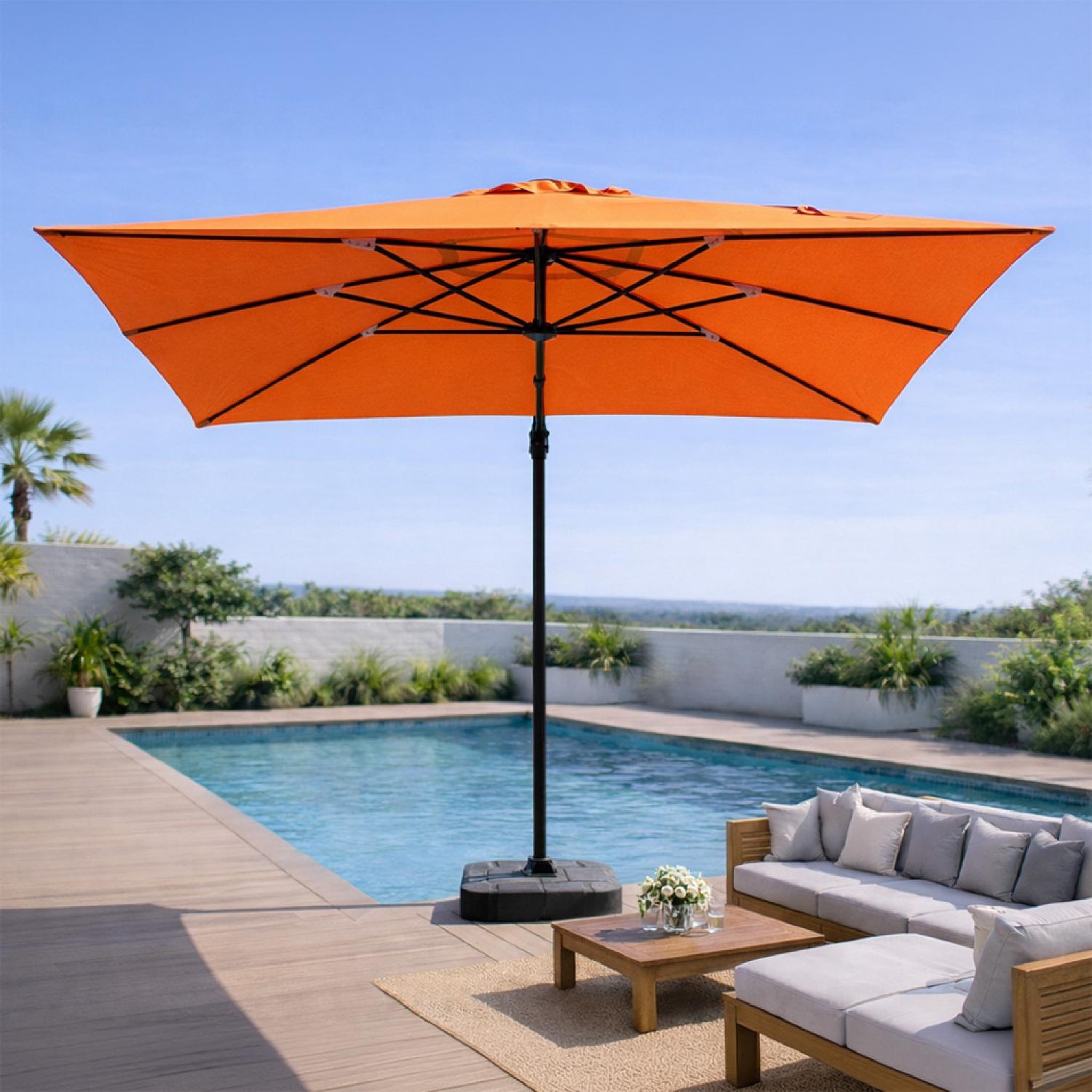 Voir la diapositive 4 : CONCEPT USINE Parasol rectangulaire 3x4m déporté rotatif orange en aluminium CESARE