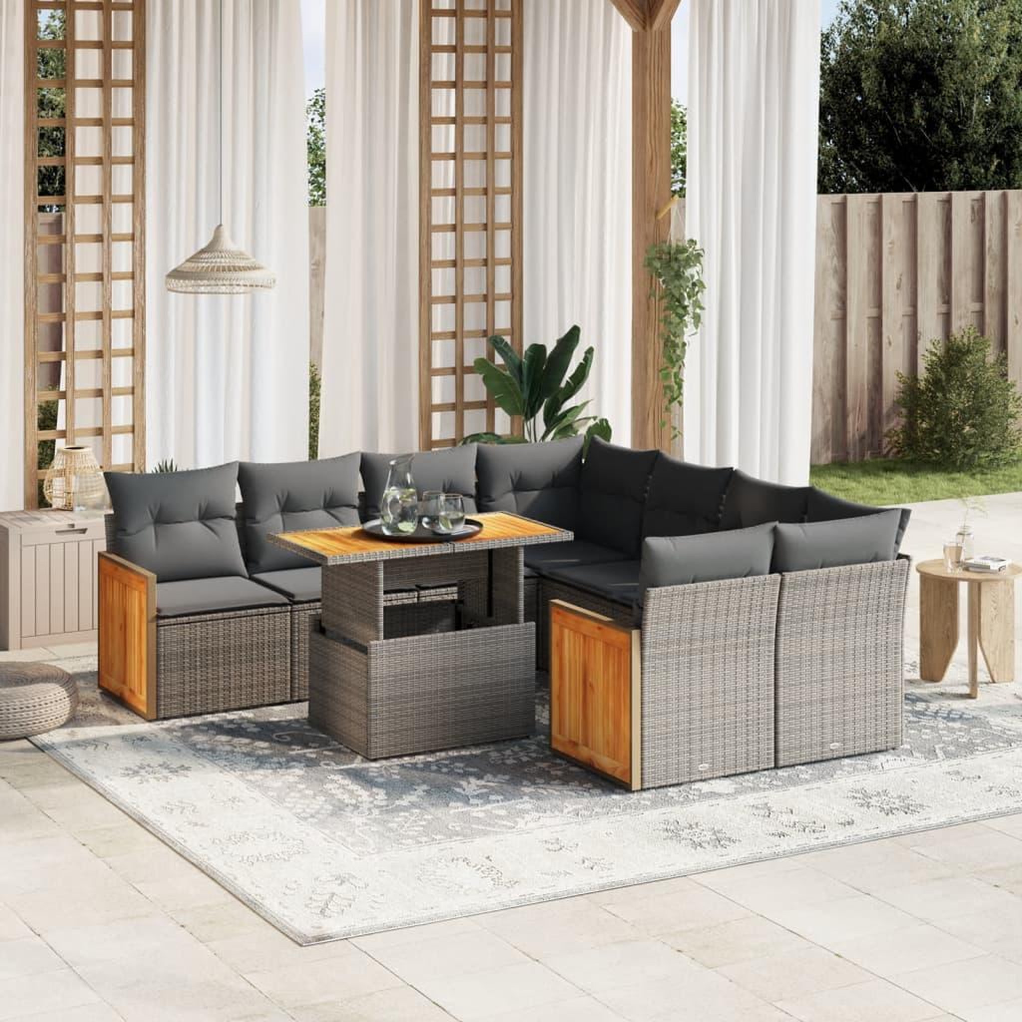 VIDAXL Salon de jardin 9 pcs avec coussins gris resine tressee