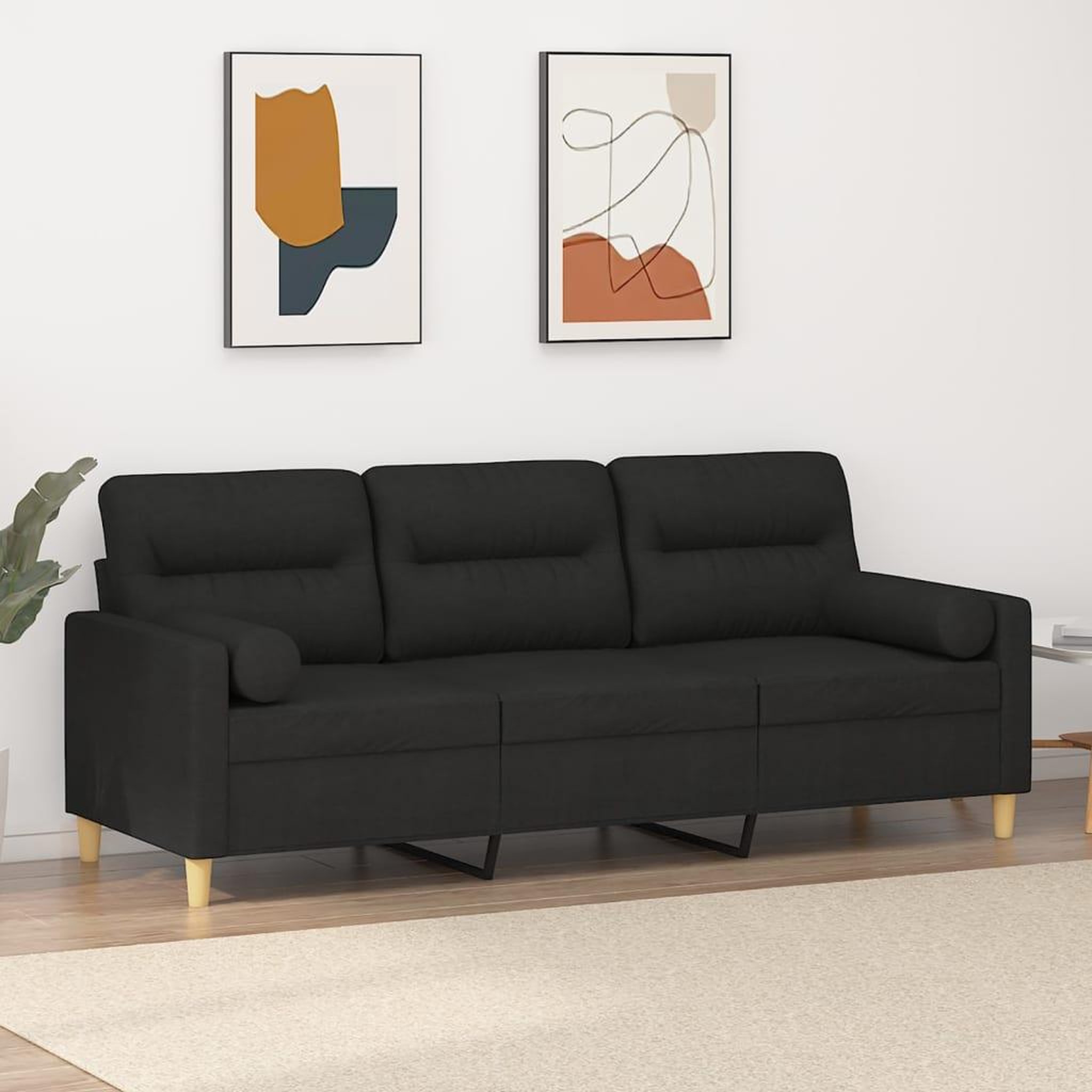 VIDAXL Canape 3 places avec oreillers decoratifs noir 180 cm tissu