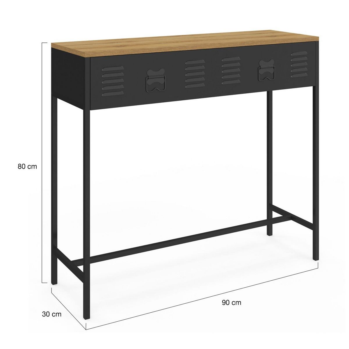 ID MARKET Console 1 tiroir ESTER métal noir plateau bois design industriel