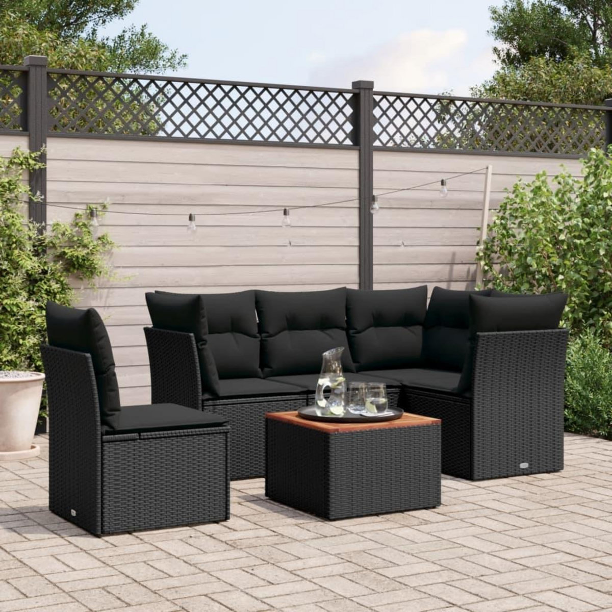 VIDAXL Salon de jardin 6 pcs avec coussins noir resine tressee