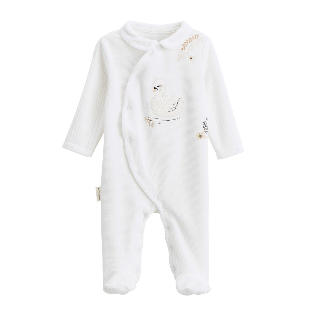 Petit Béguin Pyjama bébé en velours ouverture croisée Perle