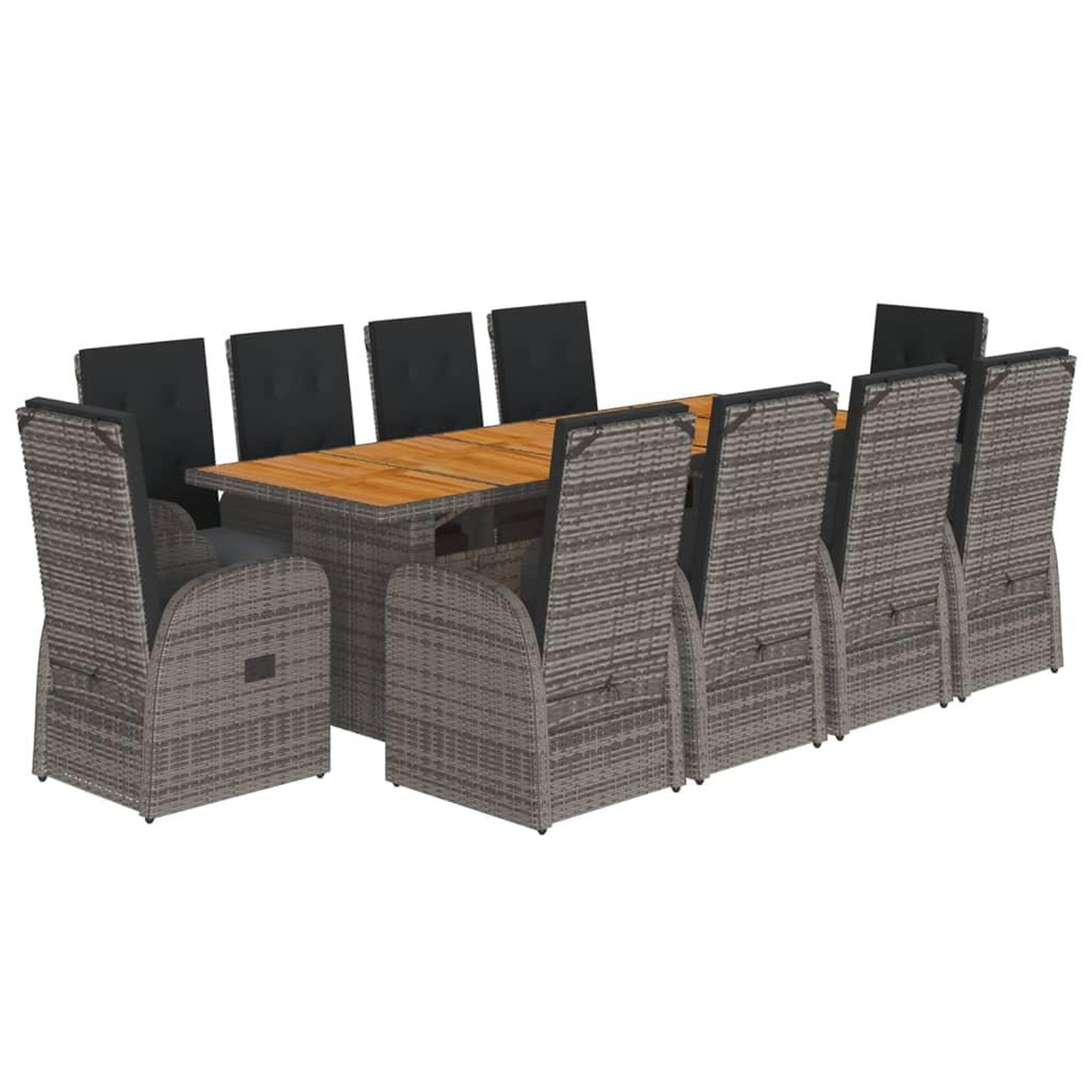 Voir la diapositive 2 : VIDAXL Ensemble a manger de jardin 11pcs avec coussins gris poly rotin