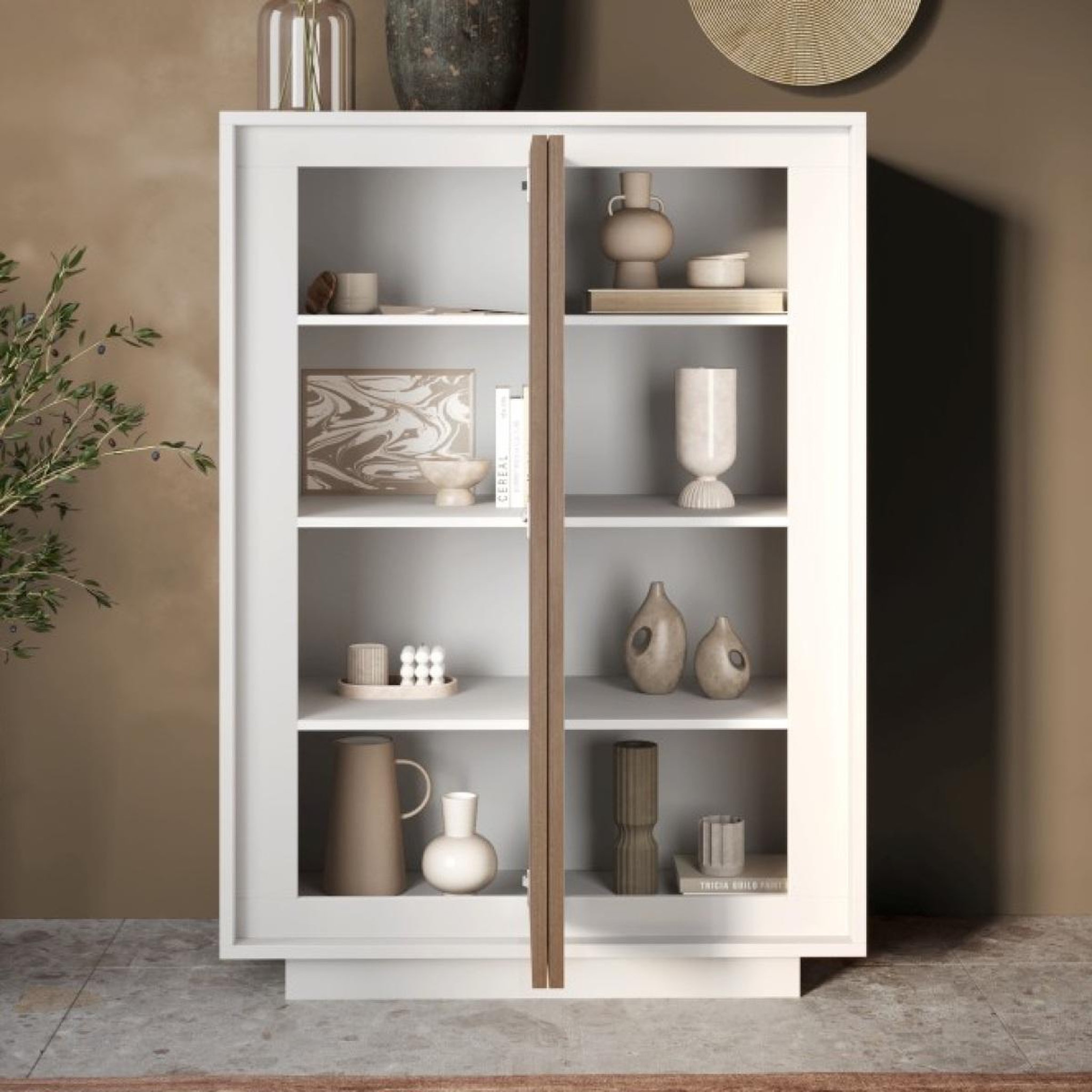 Voir la diapositive 4 : JLC KREATION Argentier-bar contemporain 2 portes blanc et noyer YORI