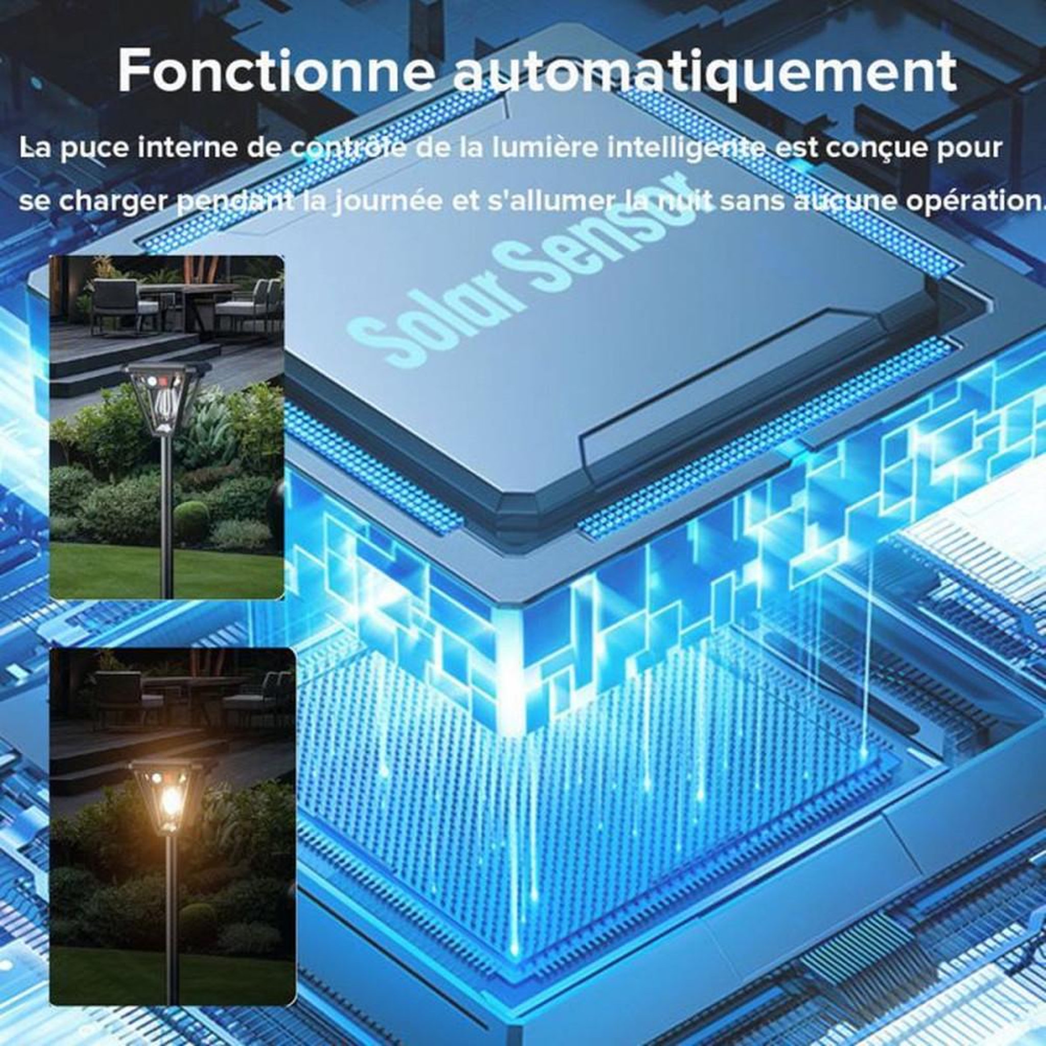 Voir la diapositive 3 : Lot de 2 lampes solaires de jardin avec détecteur de mouvement, 3 modes, design noir, fixation sur piquet, éclairage d'extérieur IP65