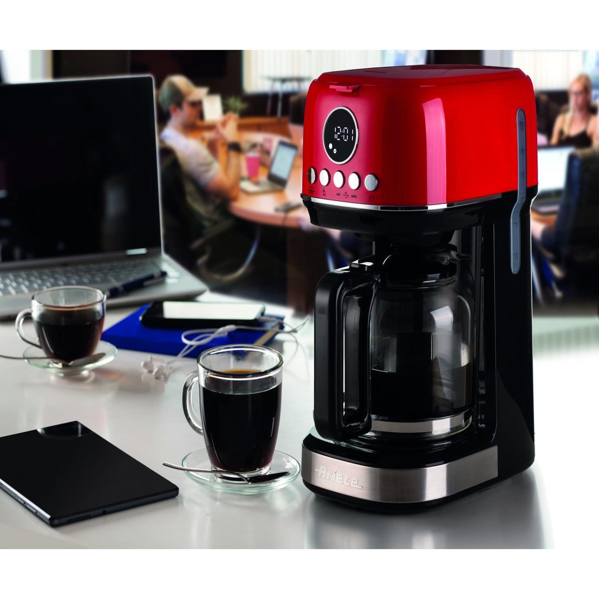 Voir la diapositive 3 : ARIETE Cafetière Ariete 1396 rouge avec écran LCD et carafe en verre trempé