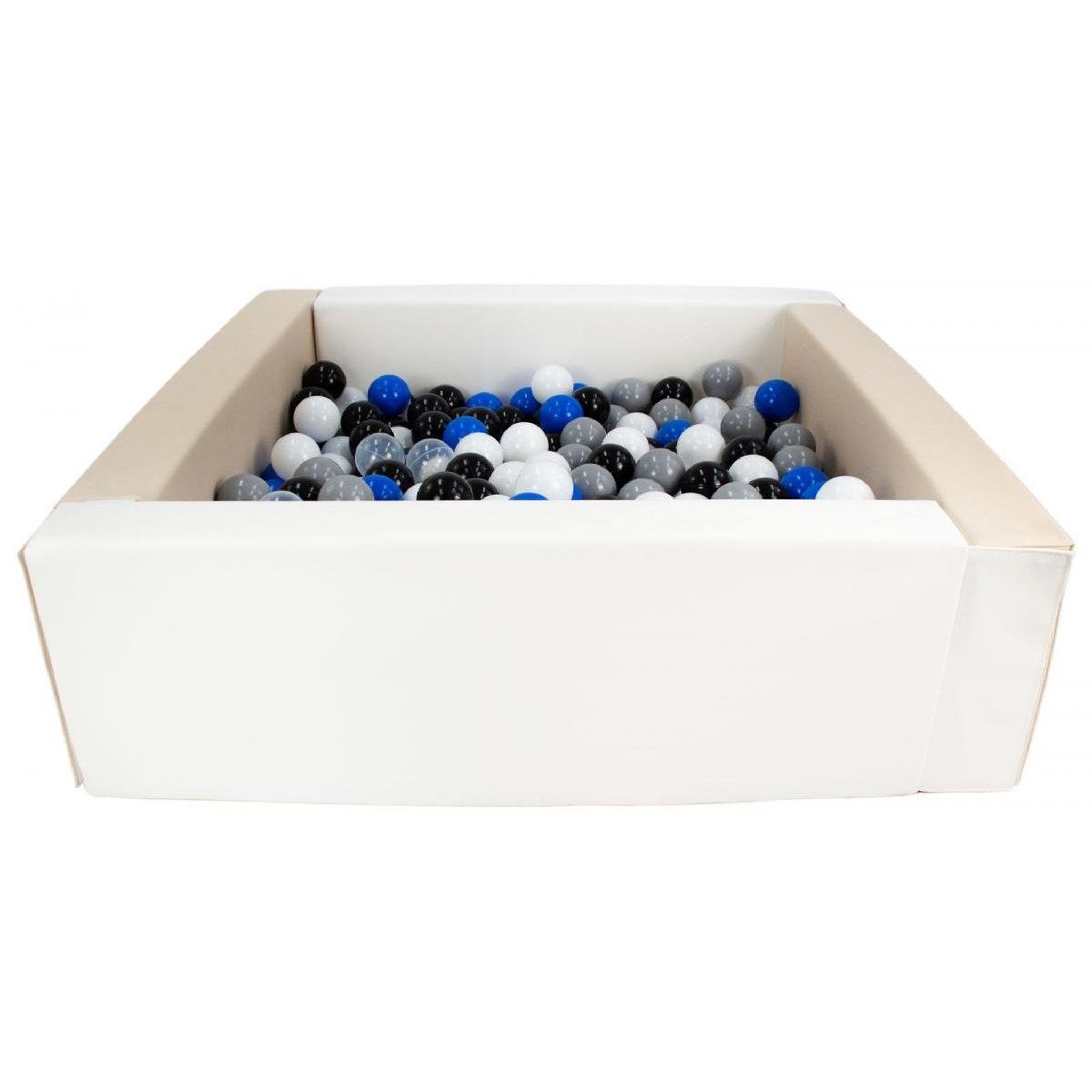 Voir la diapositive 2 : VELINDA Piscine à balles carrée avec 200 balles - blanc, cappuccino/noir, blanc, transparent, bleu, gris