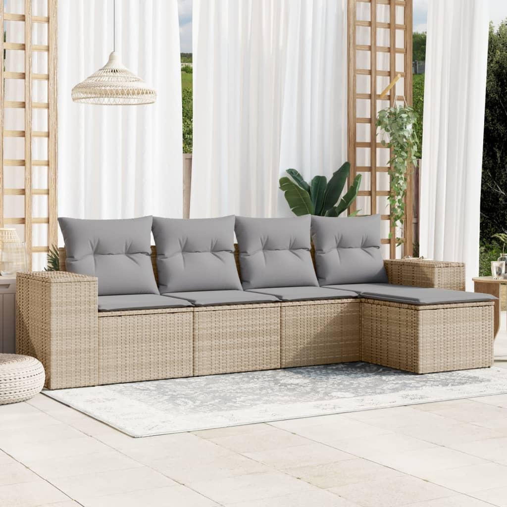 VIDAXL Salon de jardin avec coussins 5 pcs beige resine tressee