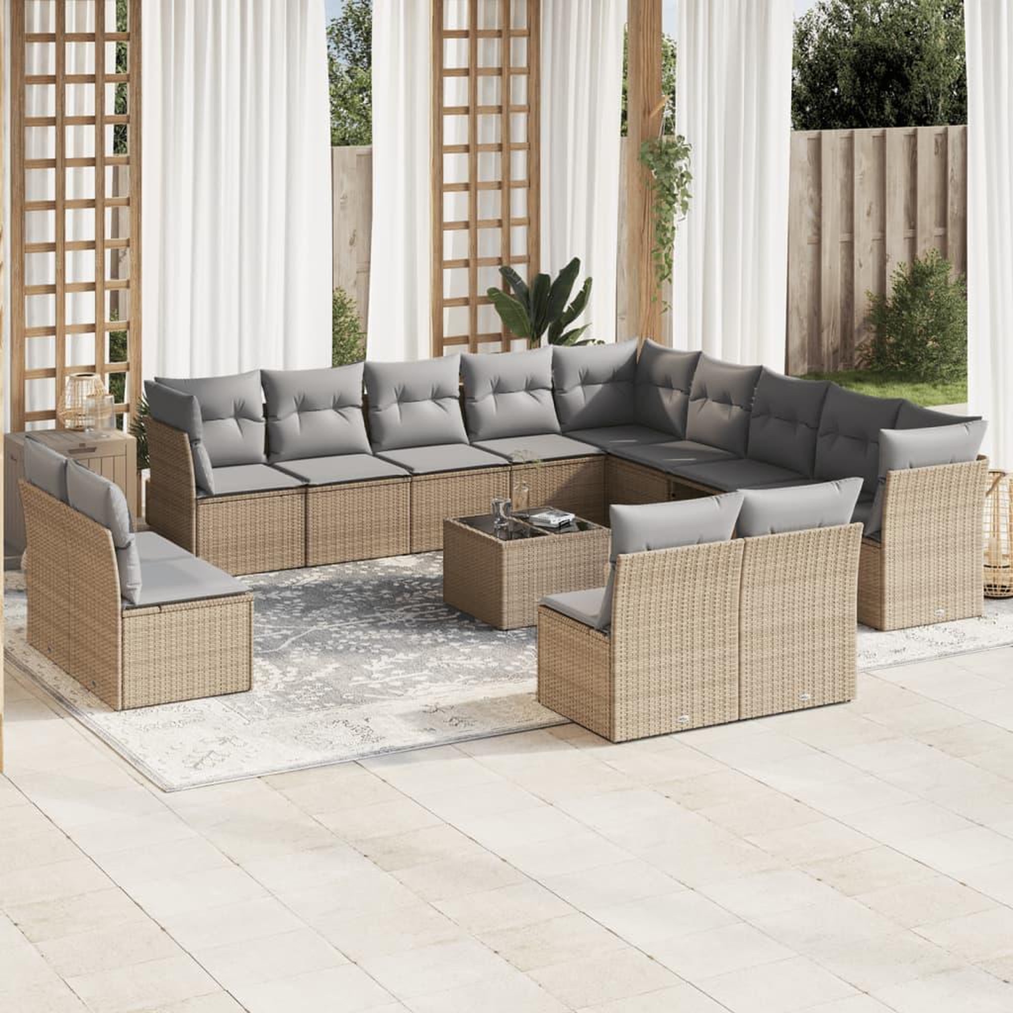 VIDAXL Salon de jardin avec coussins 14 pcs beige resine tressee