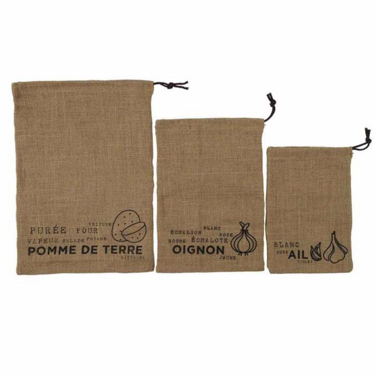 Paris Prix Lot de 3 Sacs de Conservation  Toile  39cm Naturel
